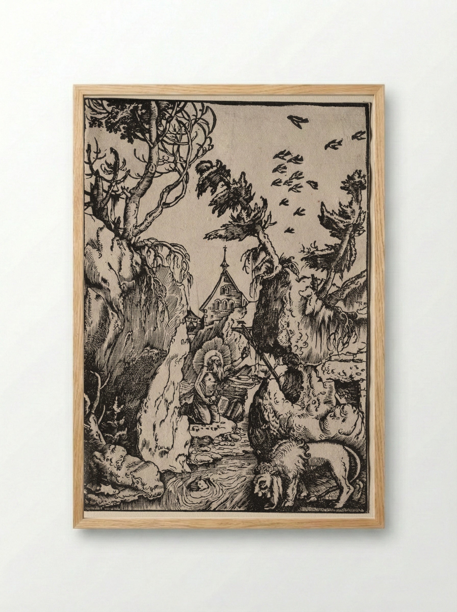 St. Jerome in the Wilderness - Hans Baldung - Framed Print Wood
