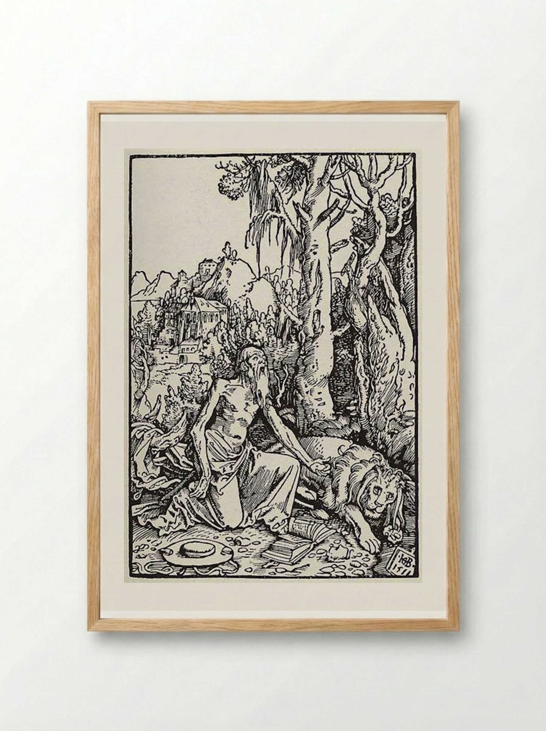 St. Jerome in the Wilderness - Hans Baldung Grien - Framed Print Wood
