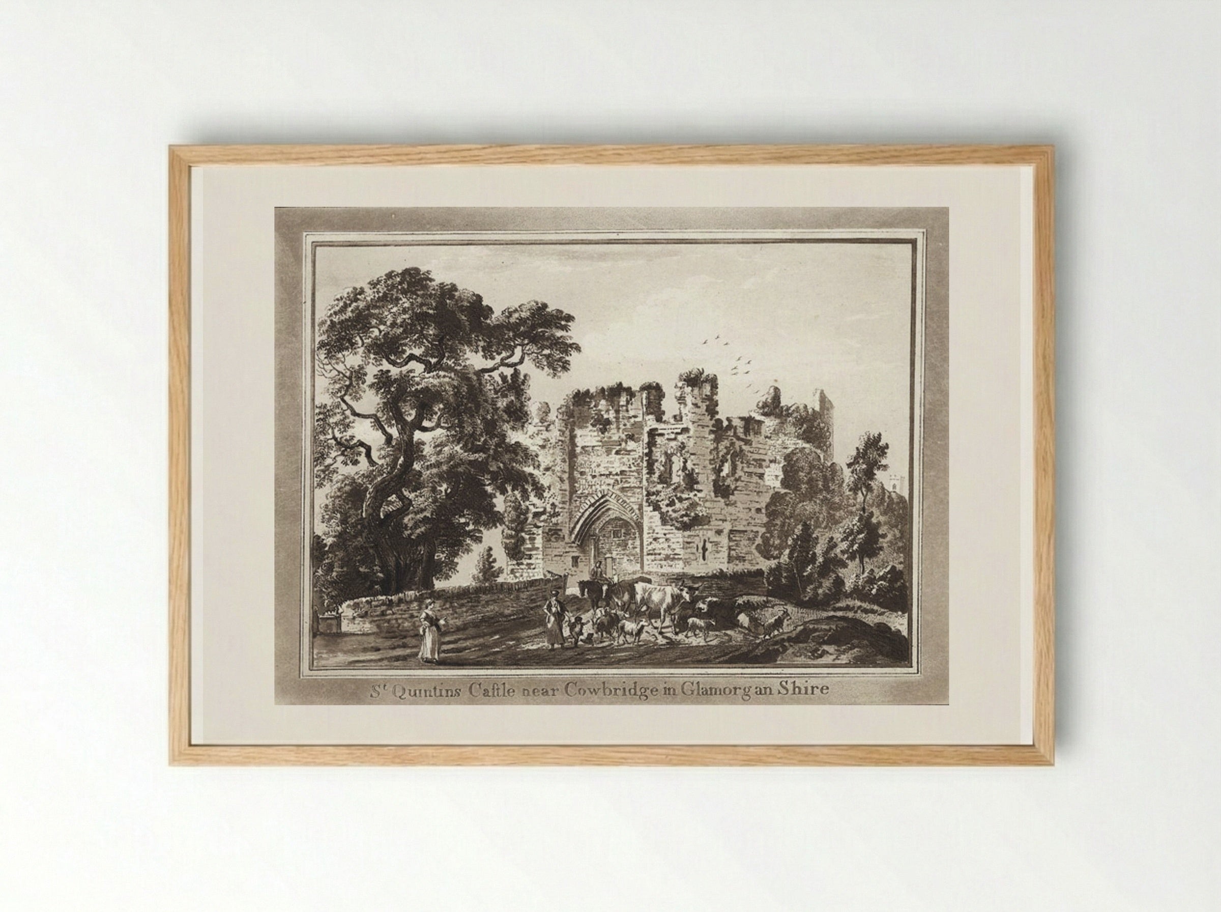 St. Quintins Castle near Cowbridge in Glamorgan Shire - Paul Sandby - Framed Print Wood