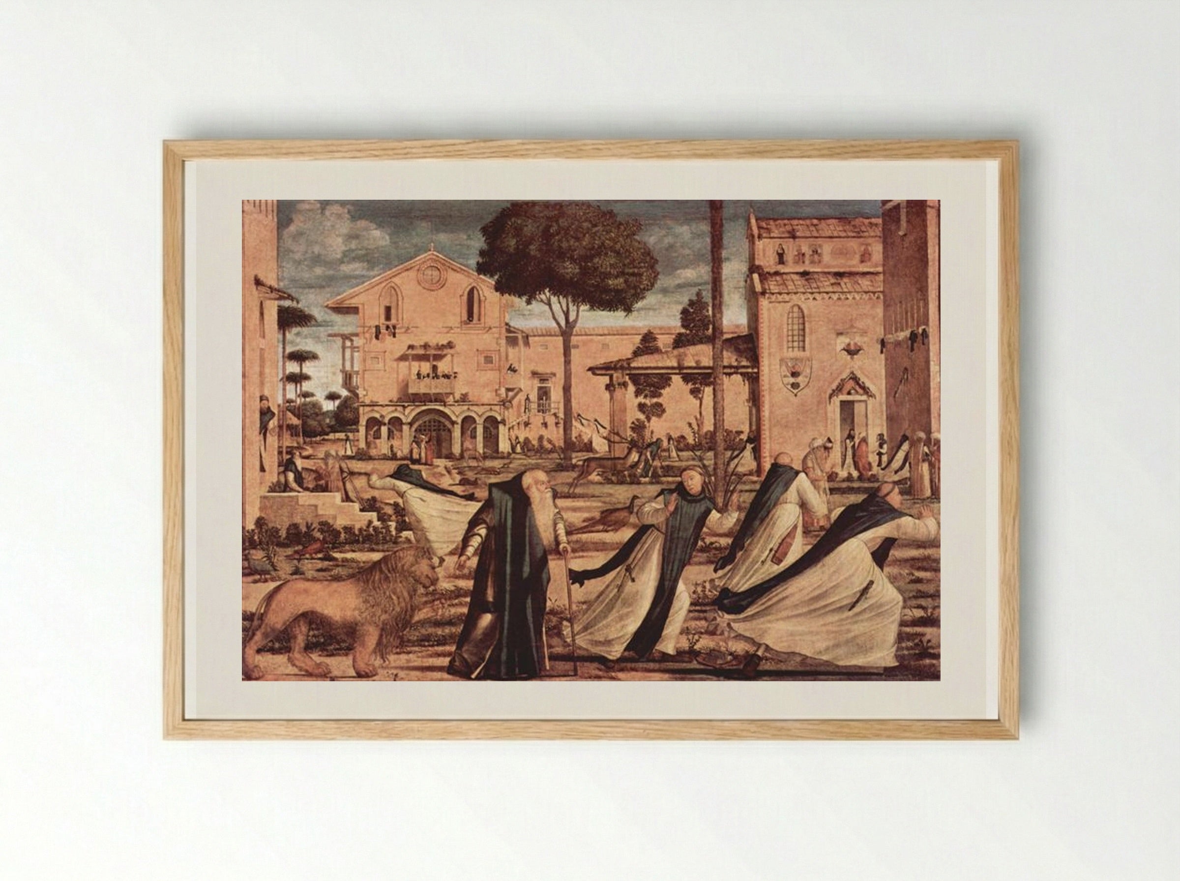 St. Jerome and the Lion in the Monastery - Vittore Carpaccio - Framed Print Wood