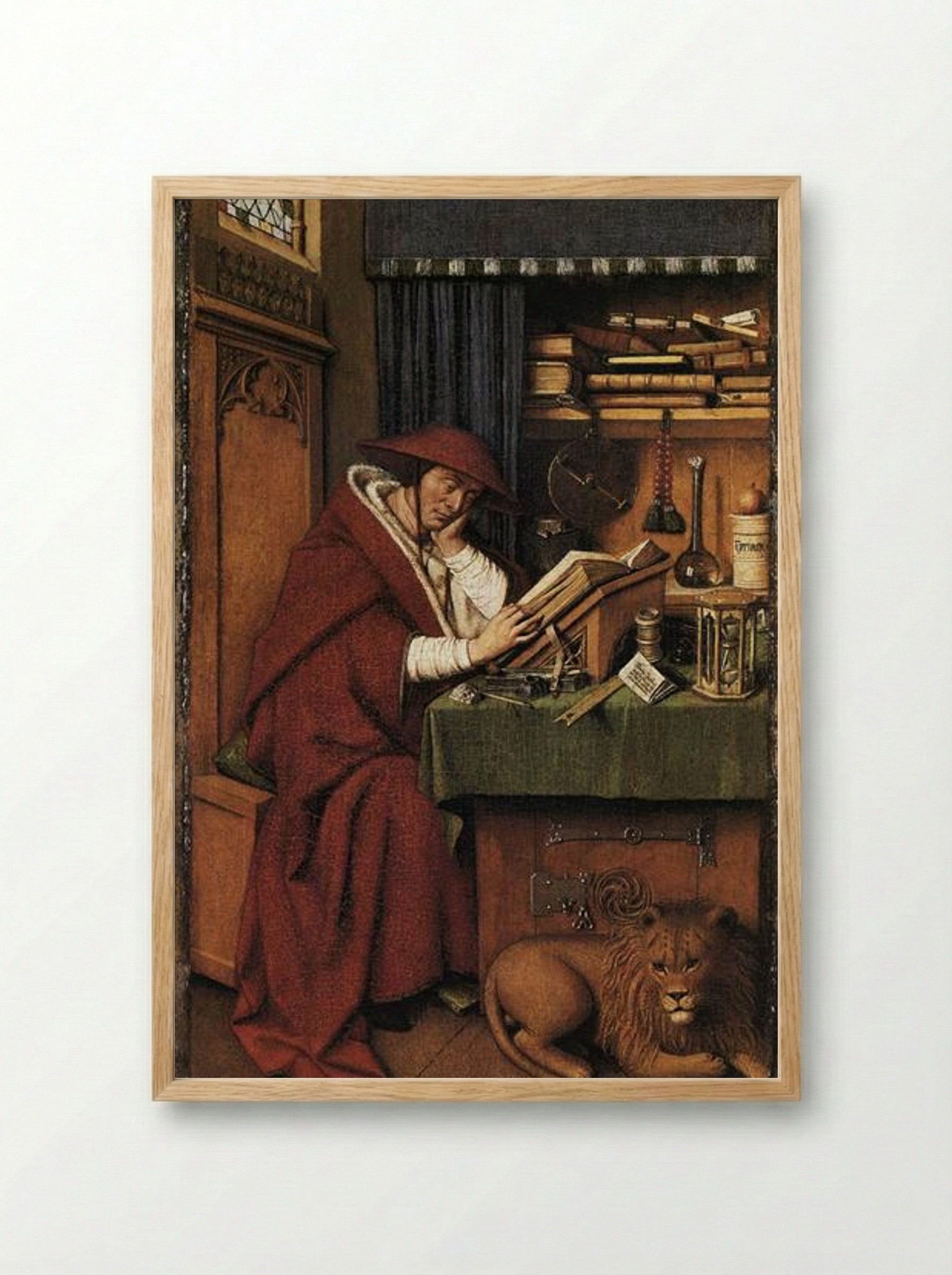 St. Jerome in his Study - Jan van Eyck - Framed Print Wood