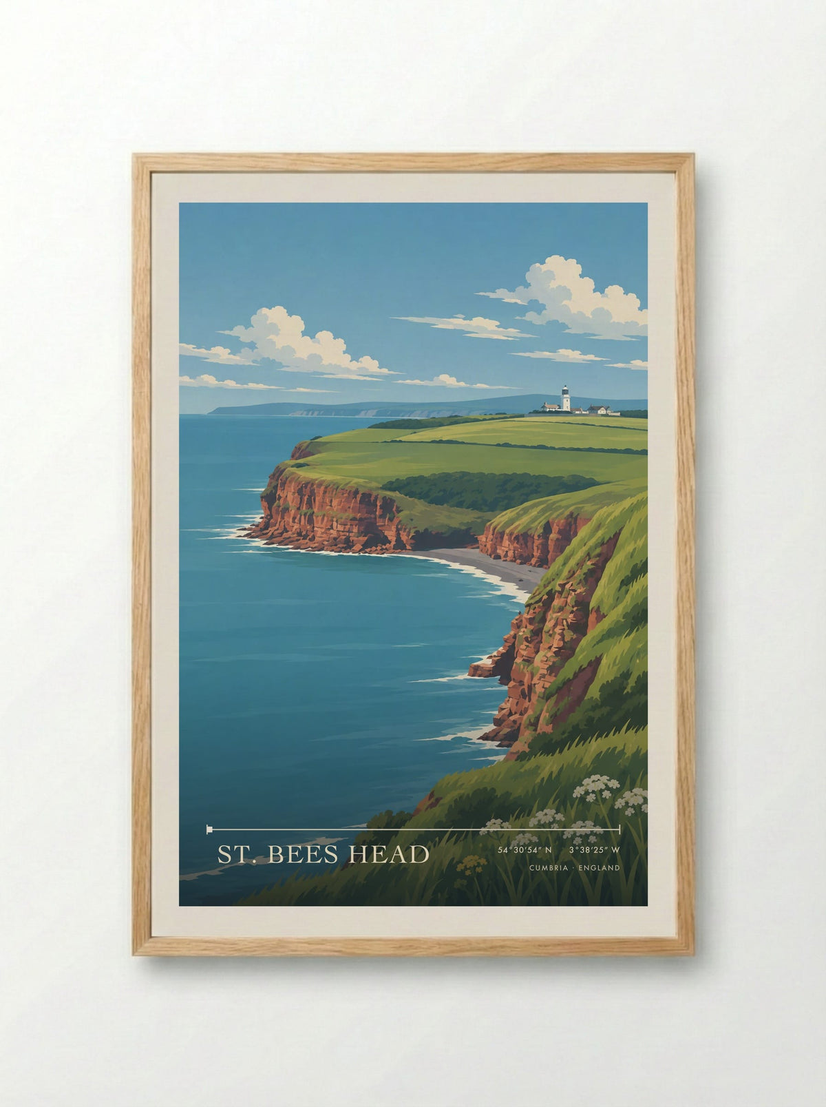 St. Bees Head, Cumbria | Travel Poster - Framed Print Wood