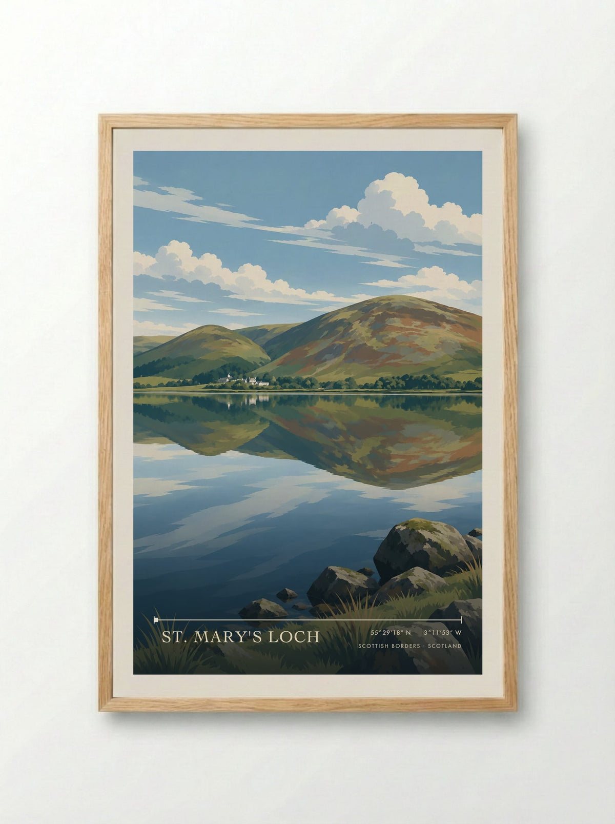 St. Mary's Loch, Scottish Borders | Travel Poster - Framed Print Wood