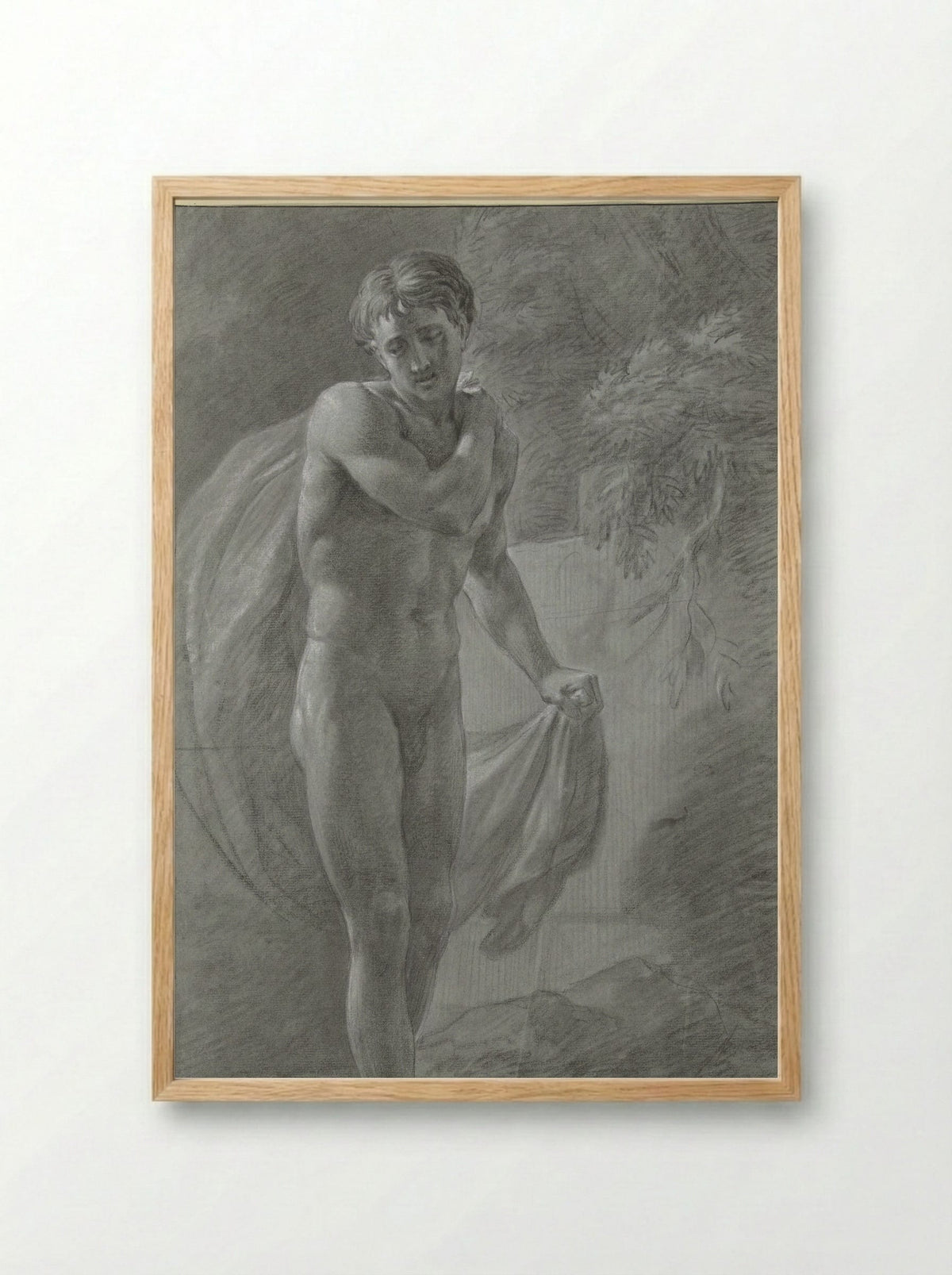 Staand mannelijk naakt met een doek, van voren - Jean Grandjean - Framed Print Wood