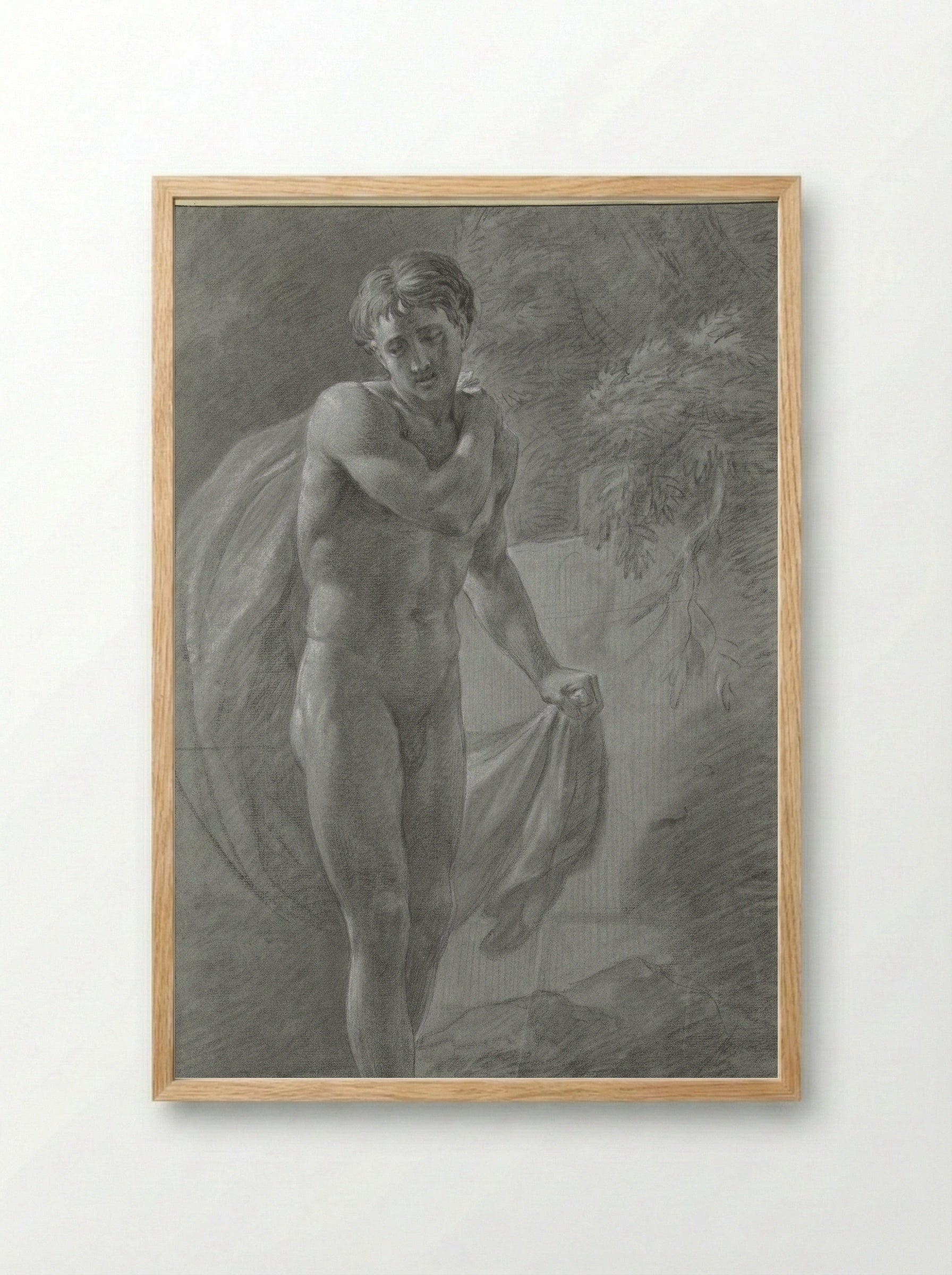 Staand mannelijk naakt met een doek, van voren - Jean Grandjean - Framed Print Wood