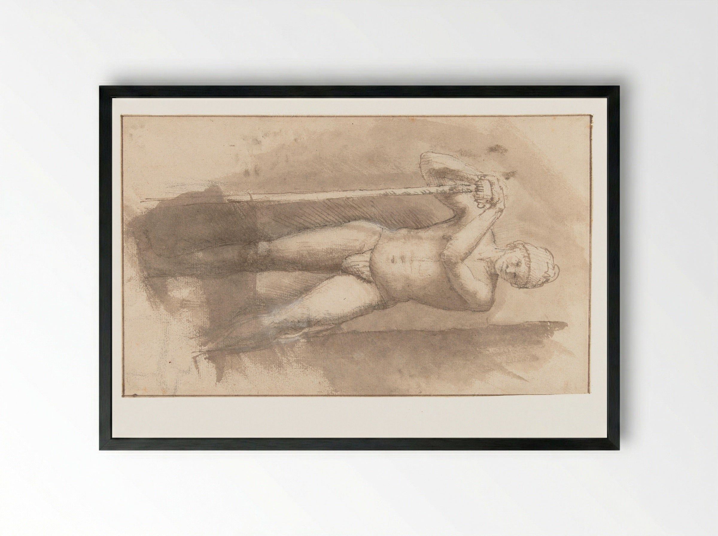 Staand mannelijk naakt met stok - Constantijn à Renesse - Framed Print Black
