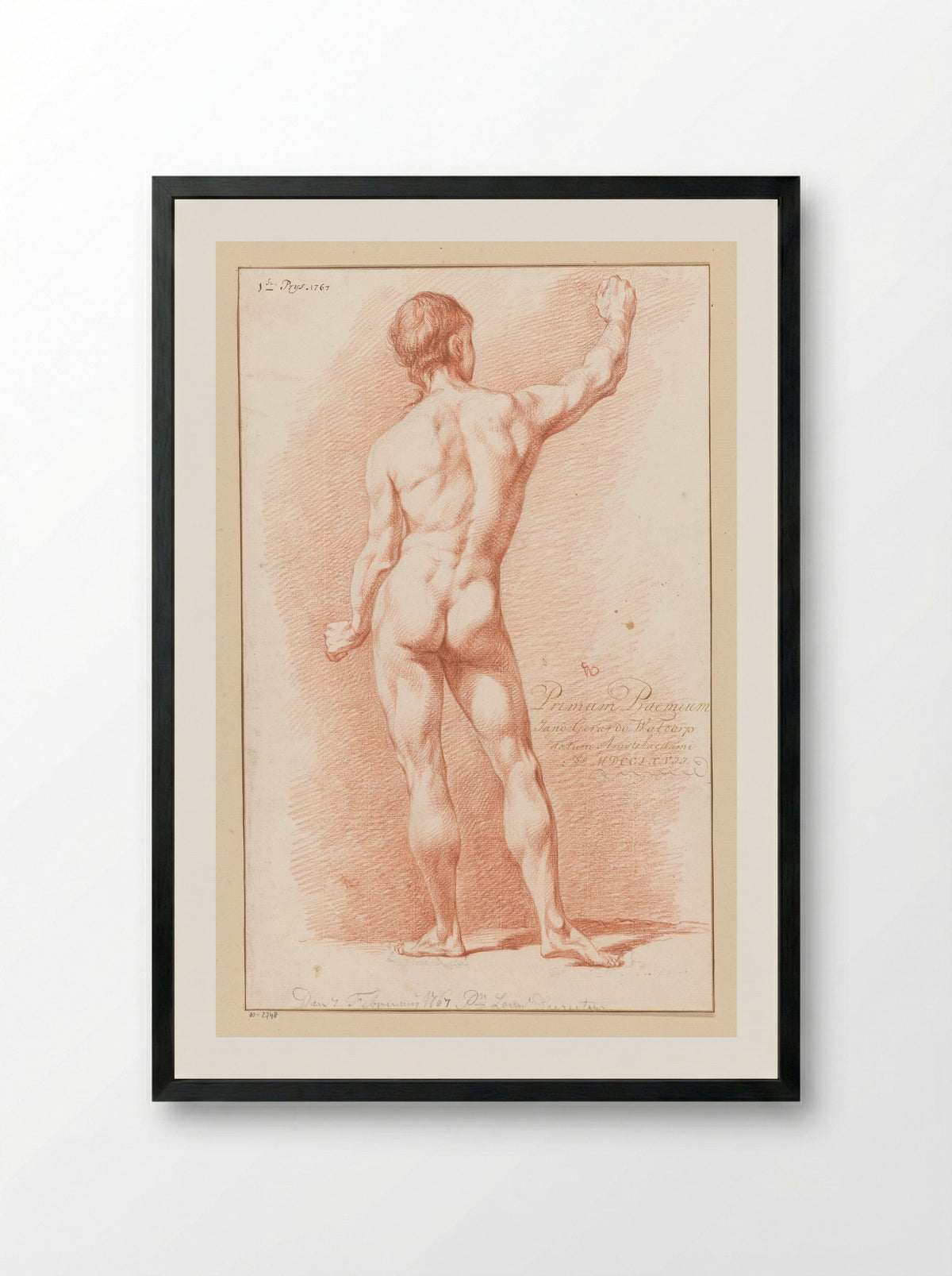 Staand mannelijk naakt, op de rug gezien (1e prijs 1767) - Jan Gerard Waldorp - Framed Print Black