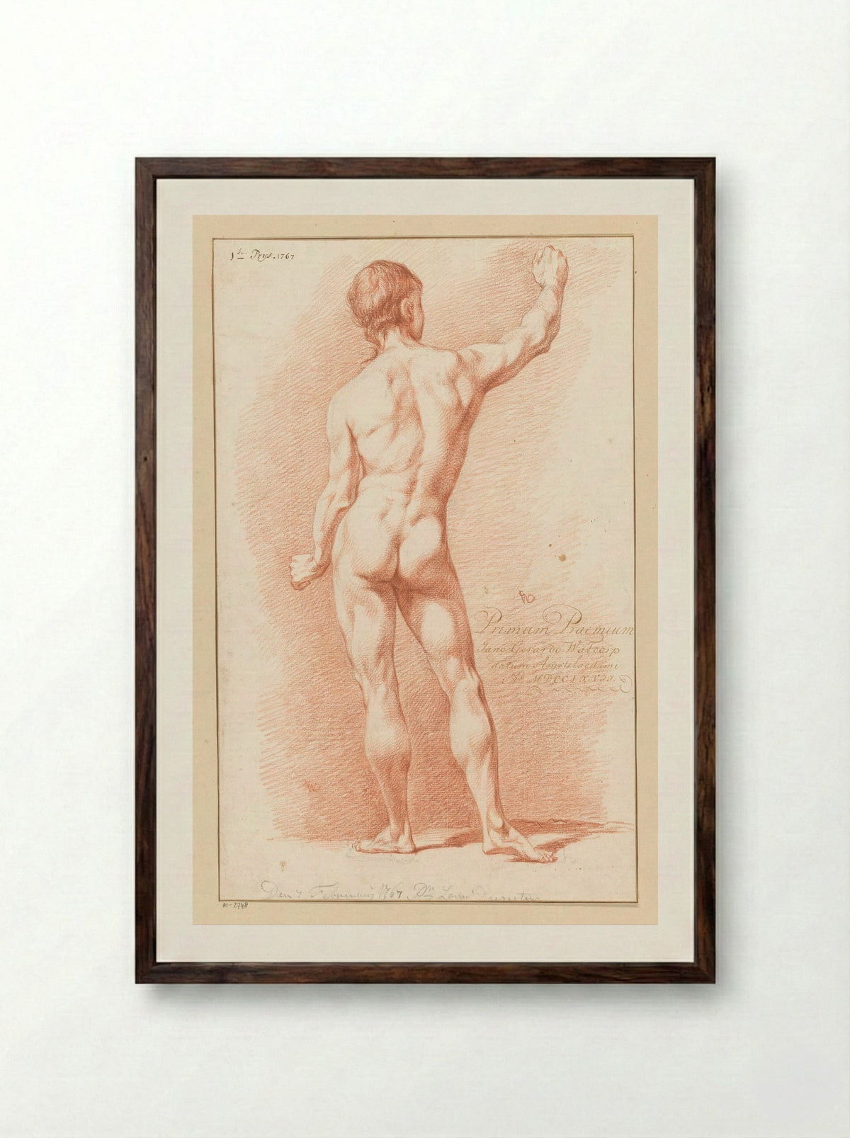 Staand mannelijk naakt, op de rug gezien (1e prijs 1767) - Jan Gerard Waldorp - Framed Print Dark Wood