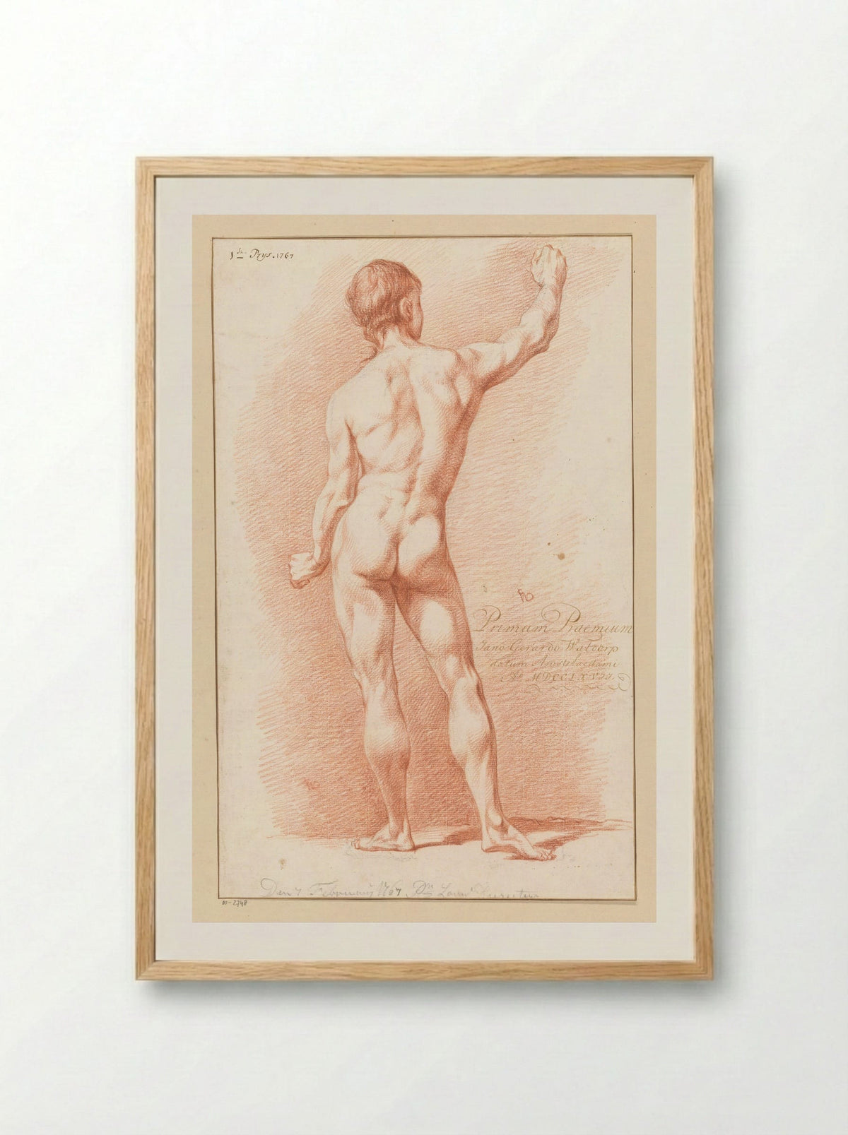 Staand mannelijk naakt, op de rug gezien (1e prijs 1767) - Jan Gerard Waldorp - Framed Print Wood