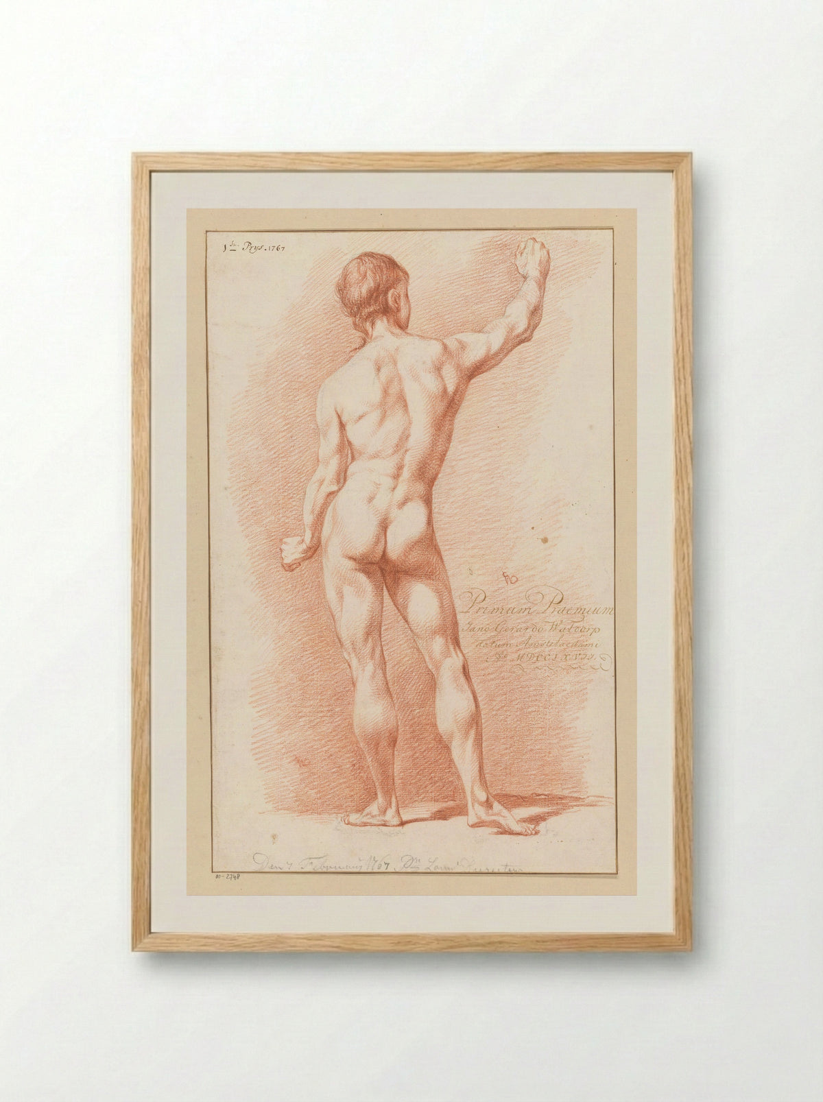 Staand mannelijk naakt, op de rug gezien (1e prijs 1767) - Jan Gerard Waldorp - Framed Print Wood