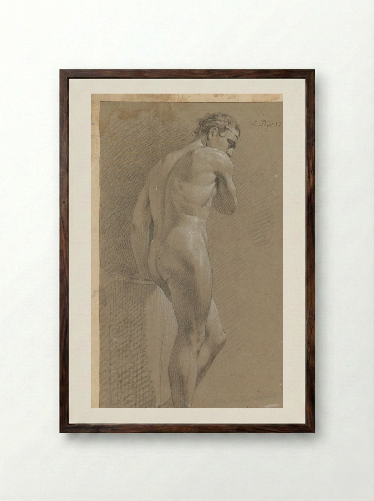 Staand mannelijk naakt, op de rug gezien (1e prijs 1770) - Marten Houtman - Framed Print Dark Wood