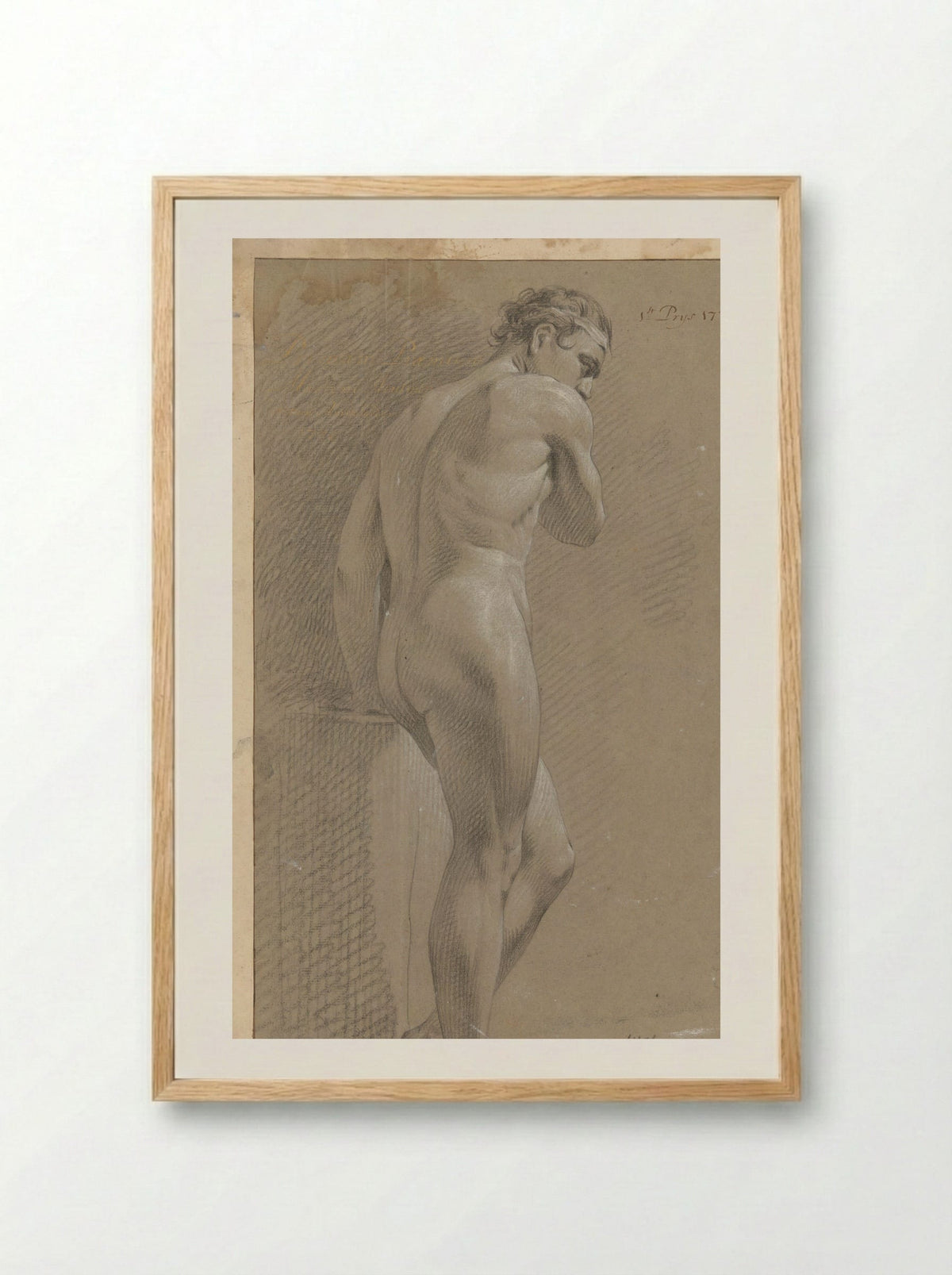 Staand mannelijk naakt, op de rug gezien (1e prijs 1770) - Marten Houtman - Framed Print Wood