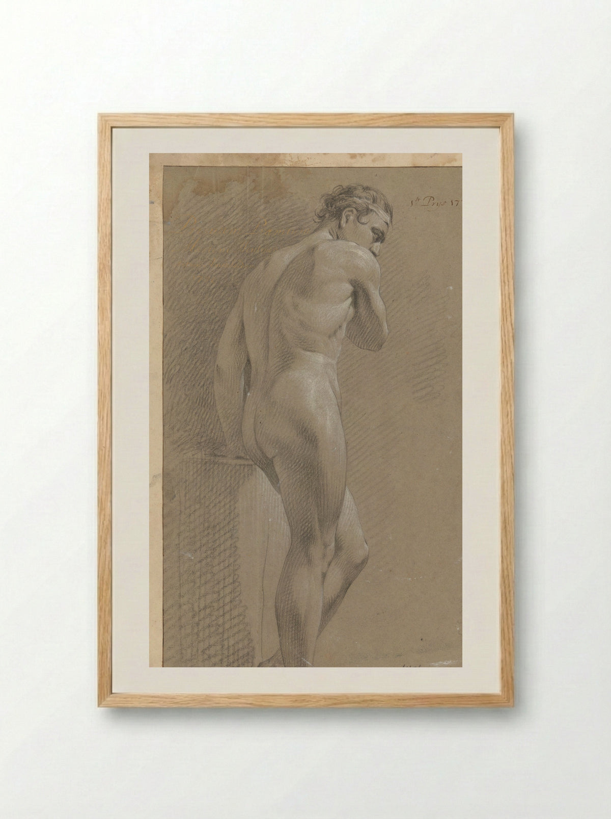 Staand mannelijk naakt, op de rug gezien (1e prijs 1770) - Marten Houtman - Framed Print Wood
