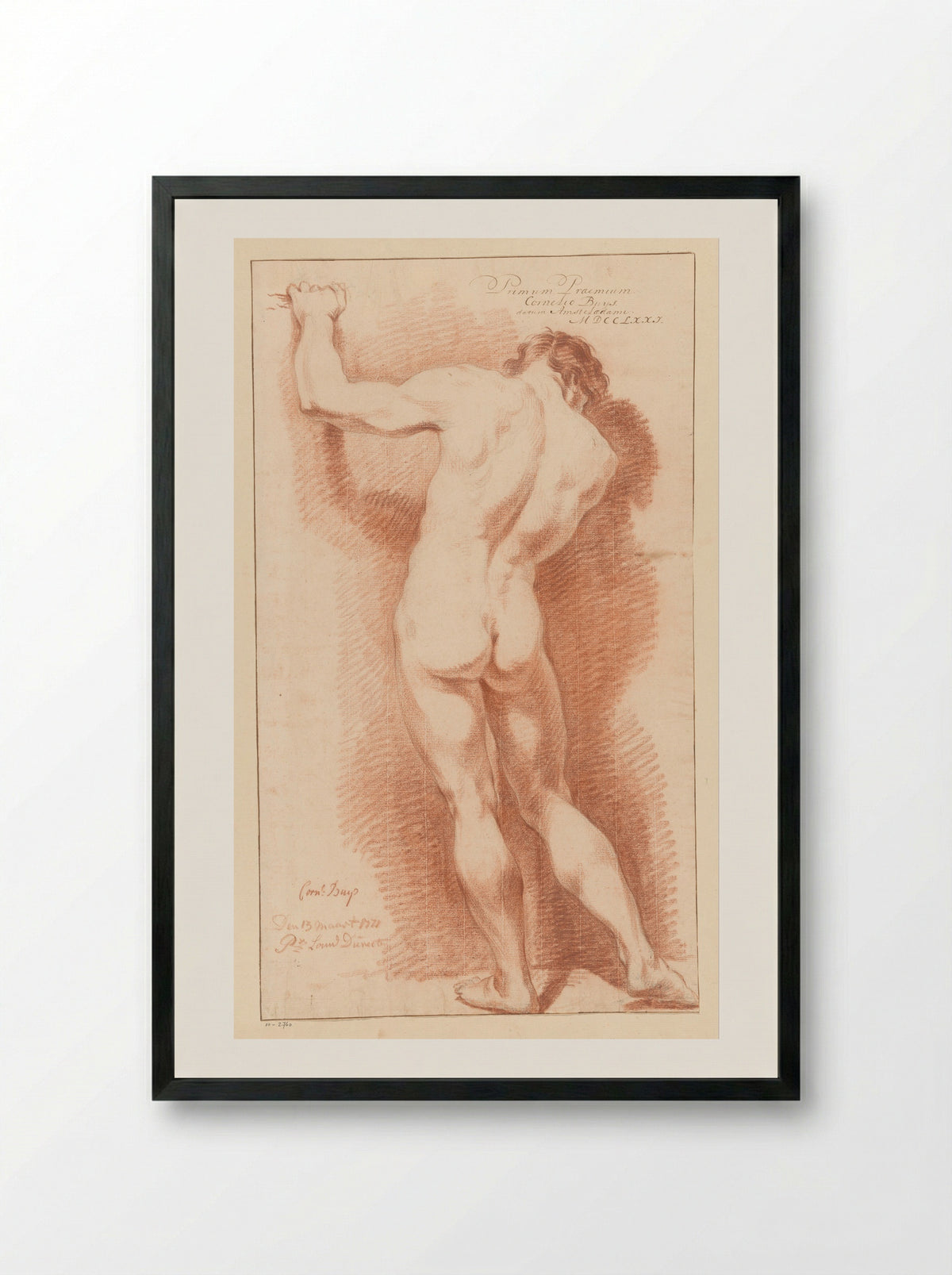 Staand mannelijk naakt, op de rug gezien (1e prijs 1771) - Cornelis Buys - Framed Print Black