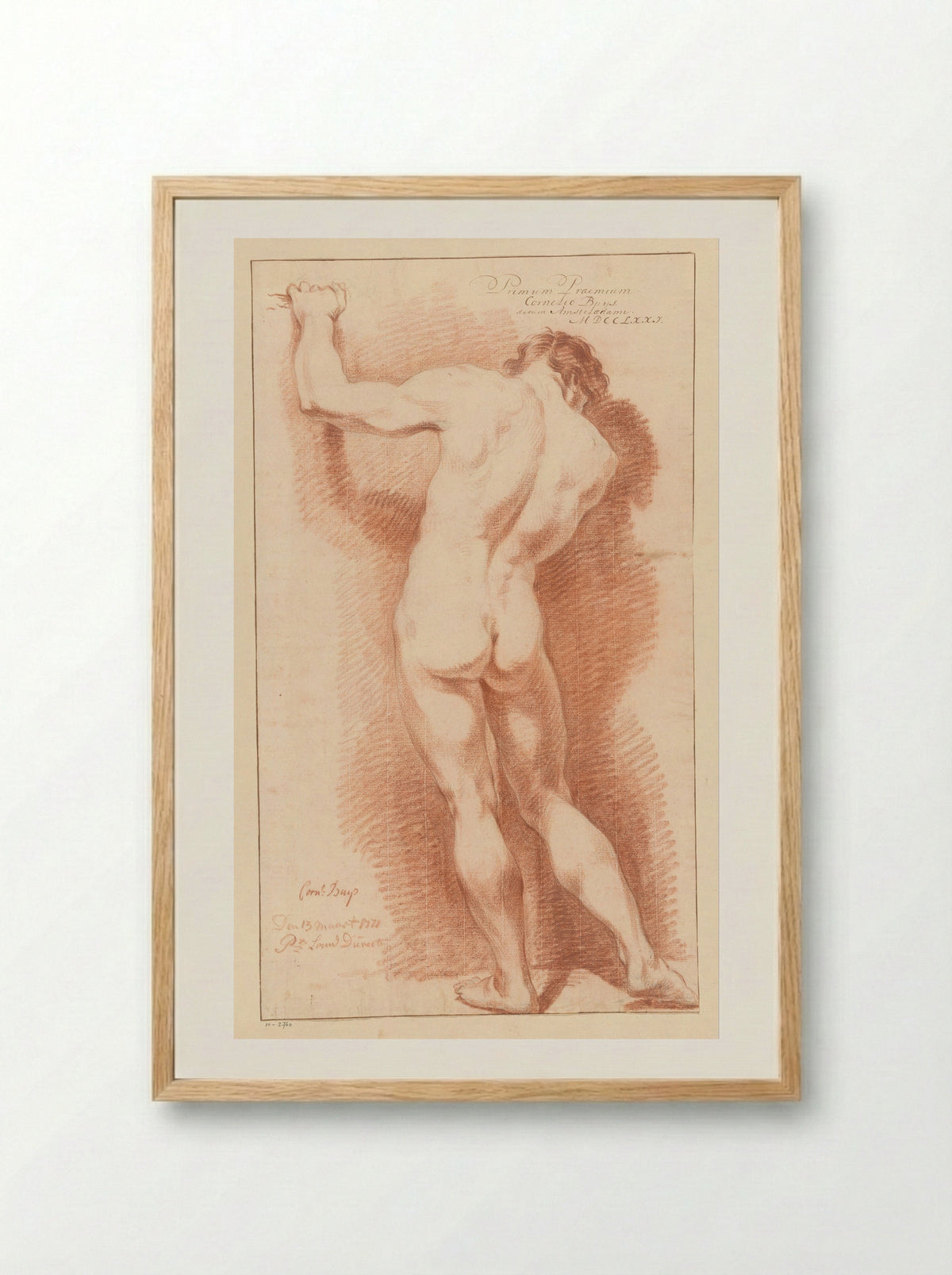 Staand mannelijk naakt, op de rug gezien (1e prijs 1771) - Cornelis Buys - Framed Print Wood