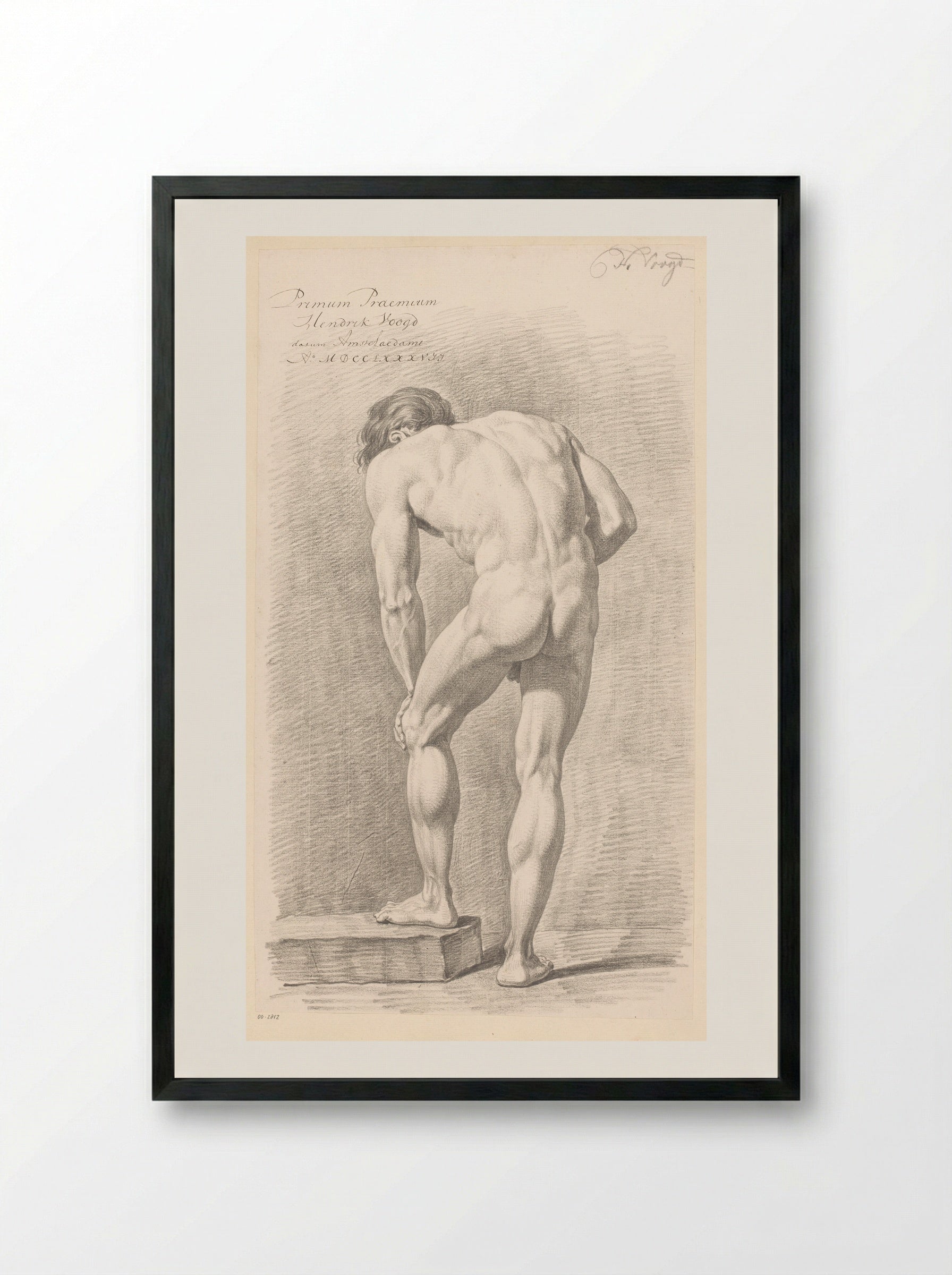 Staand mannelijk naakt, op de rug gezien (1e prijs 1787) - Hendrik Voogd - Framed Print Black