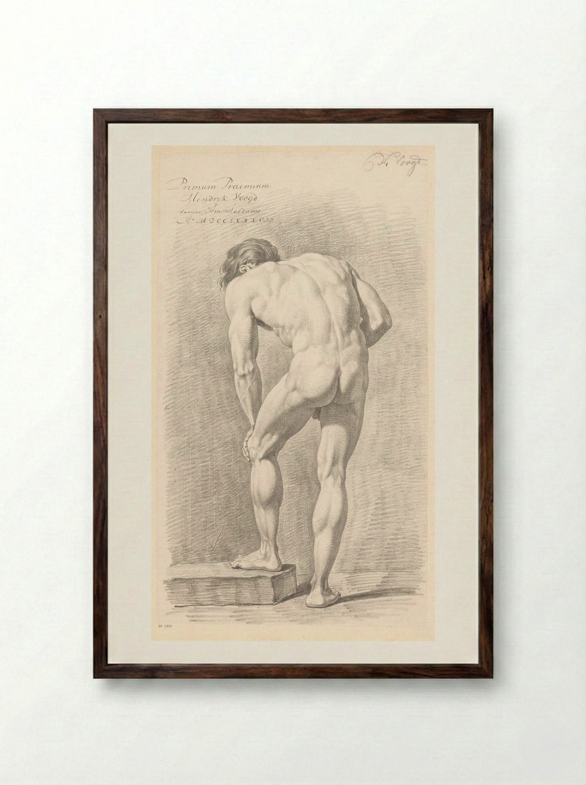 Staand mannelijk naakt, op de rug gezien (1e prijs 1787) - Hendrik Voogd - Framed Print Dark Wood