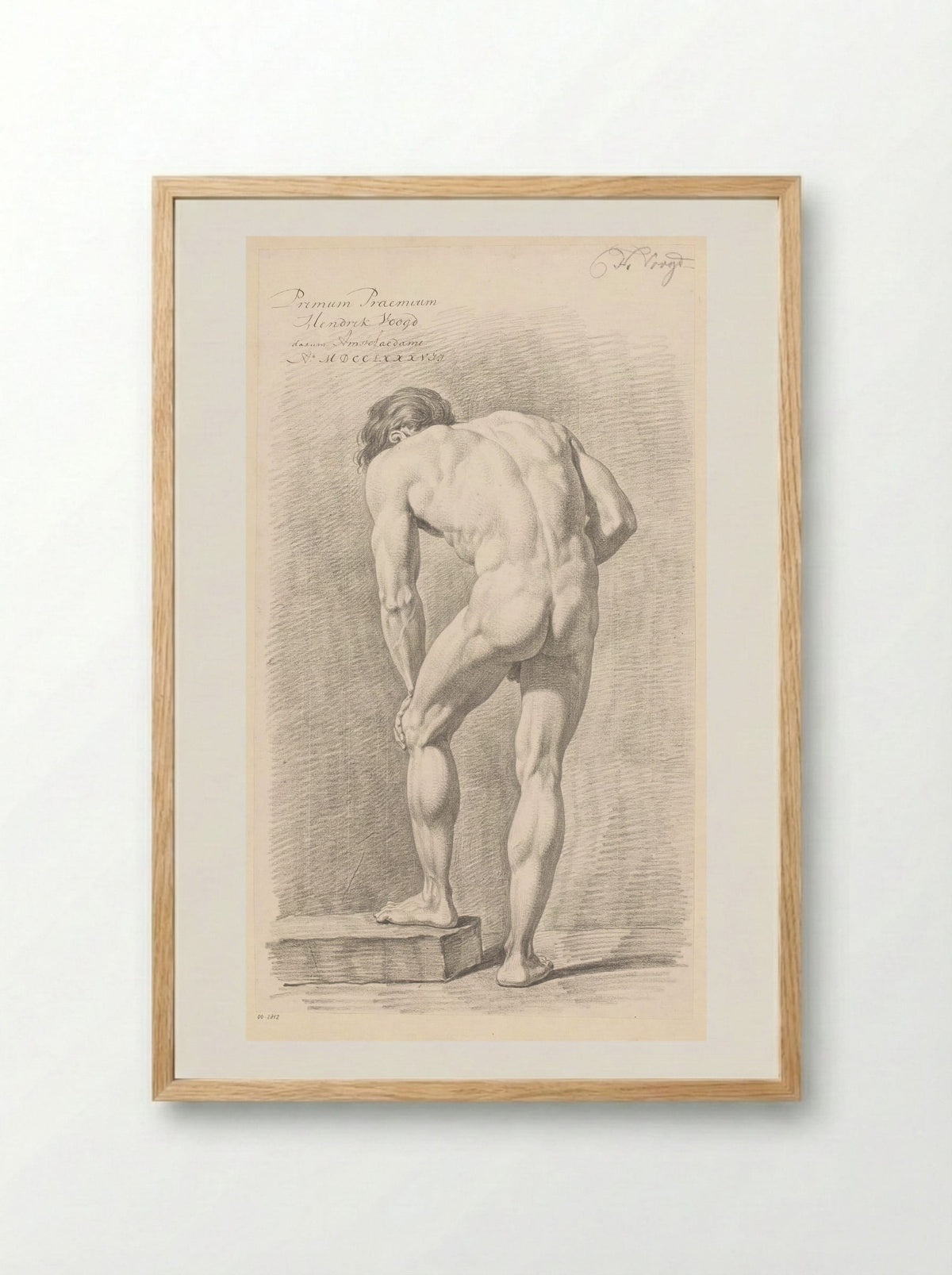 Staand mannelijk naakt, op de rug gezien (1e prijs 1787) - Hendrik Voogd - Framed Print Wood