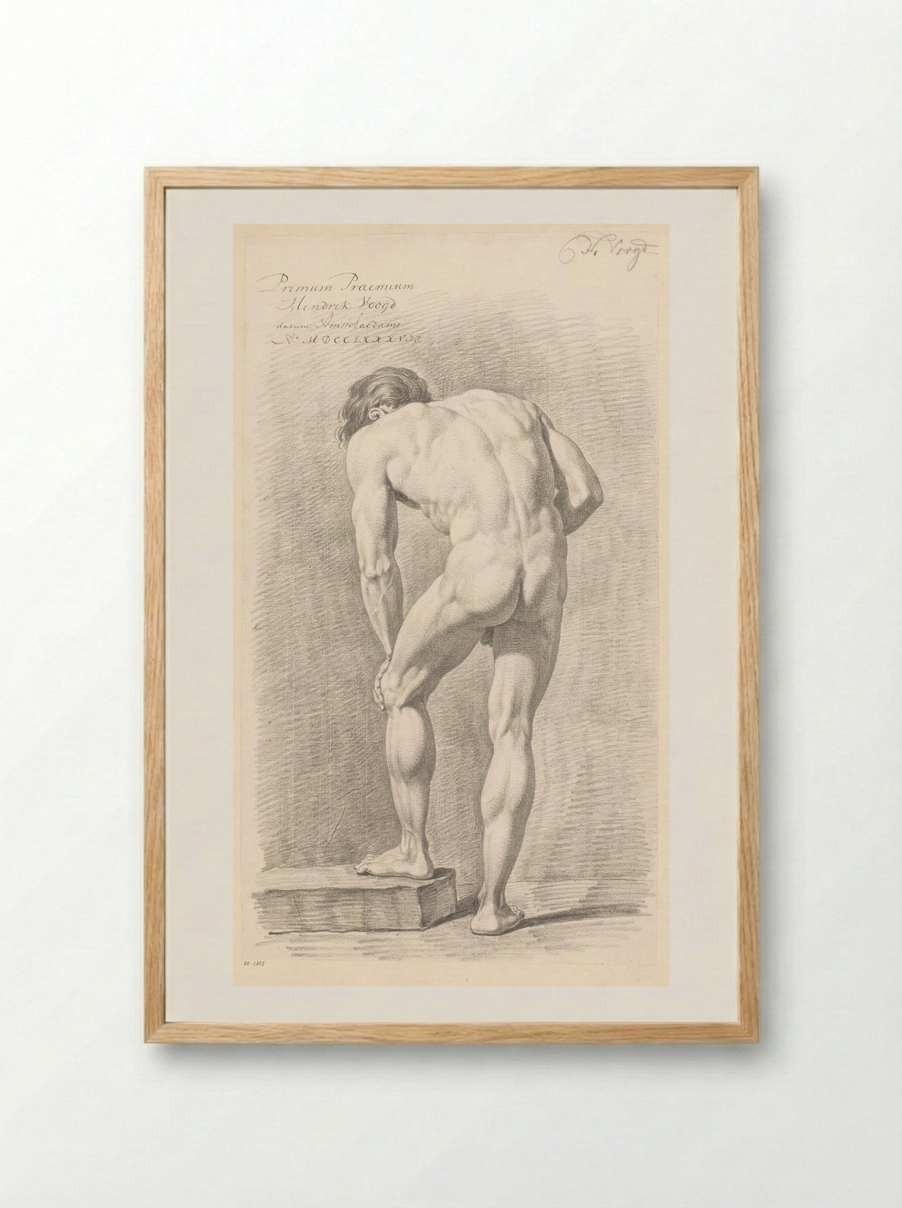 Staand mannelijk naakt, op de rug gezien (1e prijs 1787) - Hendrik Voogd - Framed Print Wood