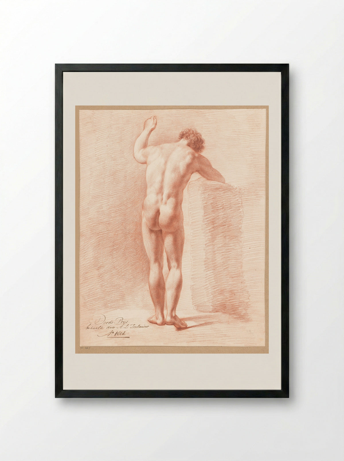 Staand mannelijk naakt, op de rug gezien (3e prijs 1808) - Abraham Lion Zeelander - Framed Print Black
