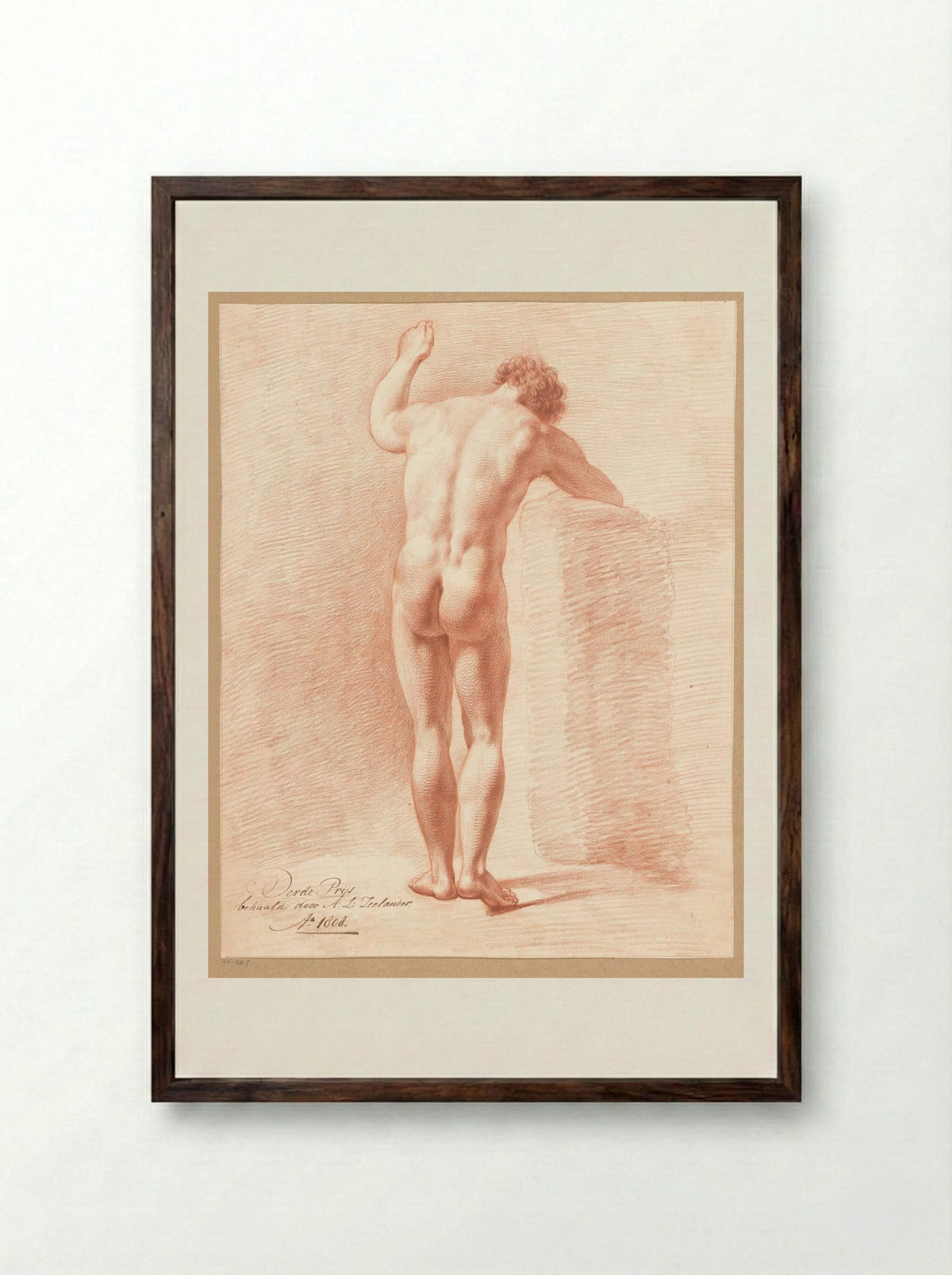Staand mannelijk naakt, op de rug gezien (3e prijs 1808) - Abraham Lion Zeelander - Framed Print Dark Wood
