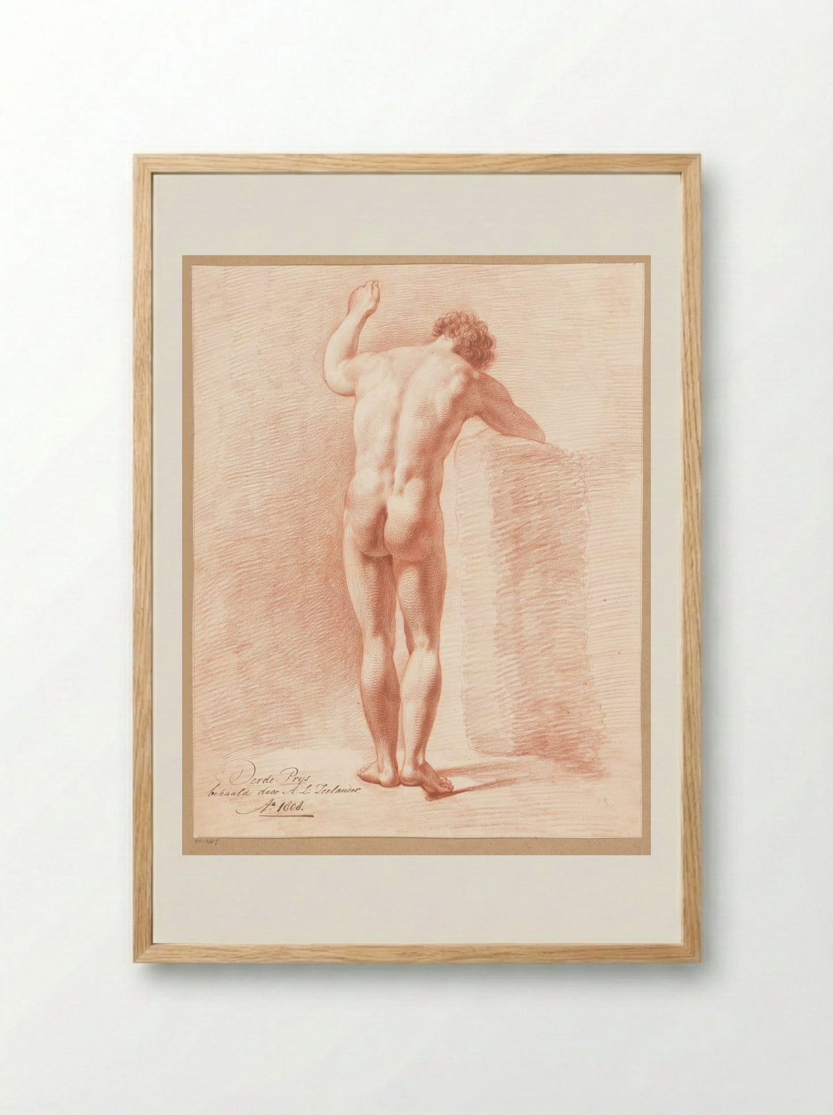 Staand mannelijk naakt, op de rug gezien (3e prijs 1808) - Abraham Lion Zeelander - Framed Print Wood