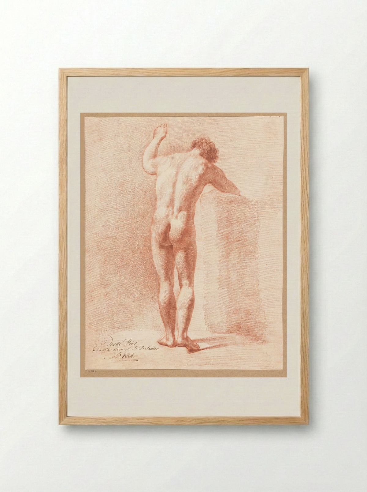 Staand mannelijk naakt, op de rug gezien (3e prijs 1808) - Abraham Lion Zeelander - Framed Print Wood