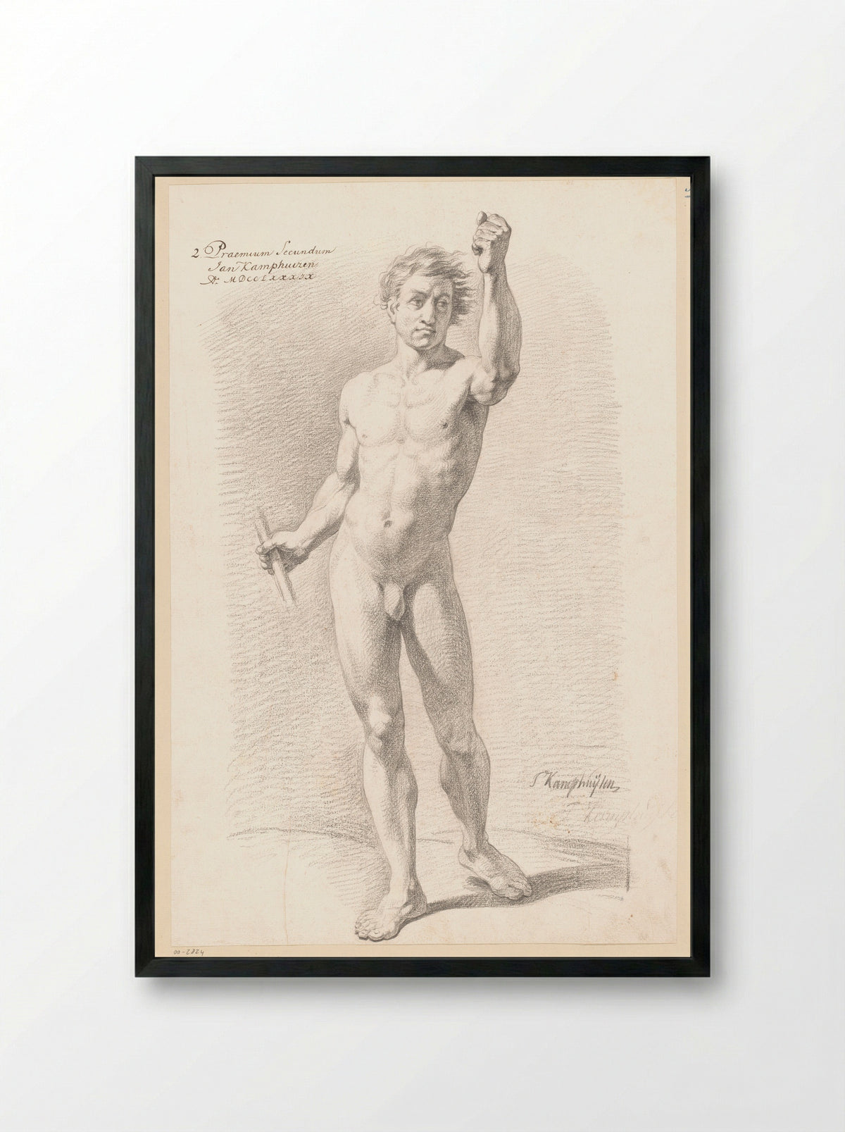 Staand mannelijk naakt, van voren gezien (2e prijs 1789) - Jan Kamphuijsen - Framed Print Black