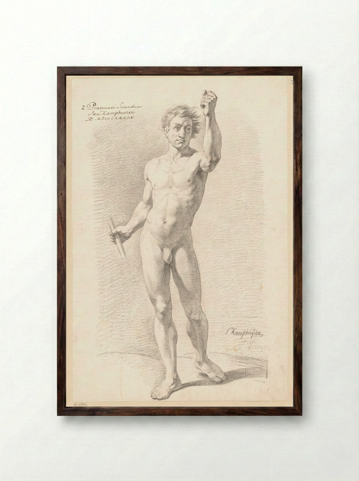 Staand mannelijk naakt, van voren gezien (2e prijs 1789) - Jan Kamphuijsen - Framed Print Dark Wood