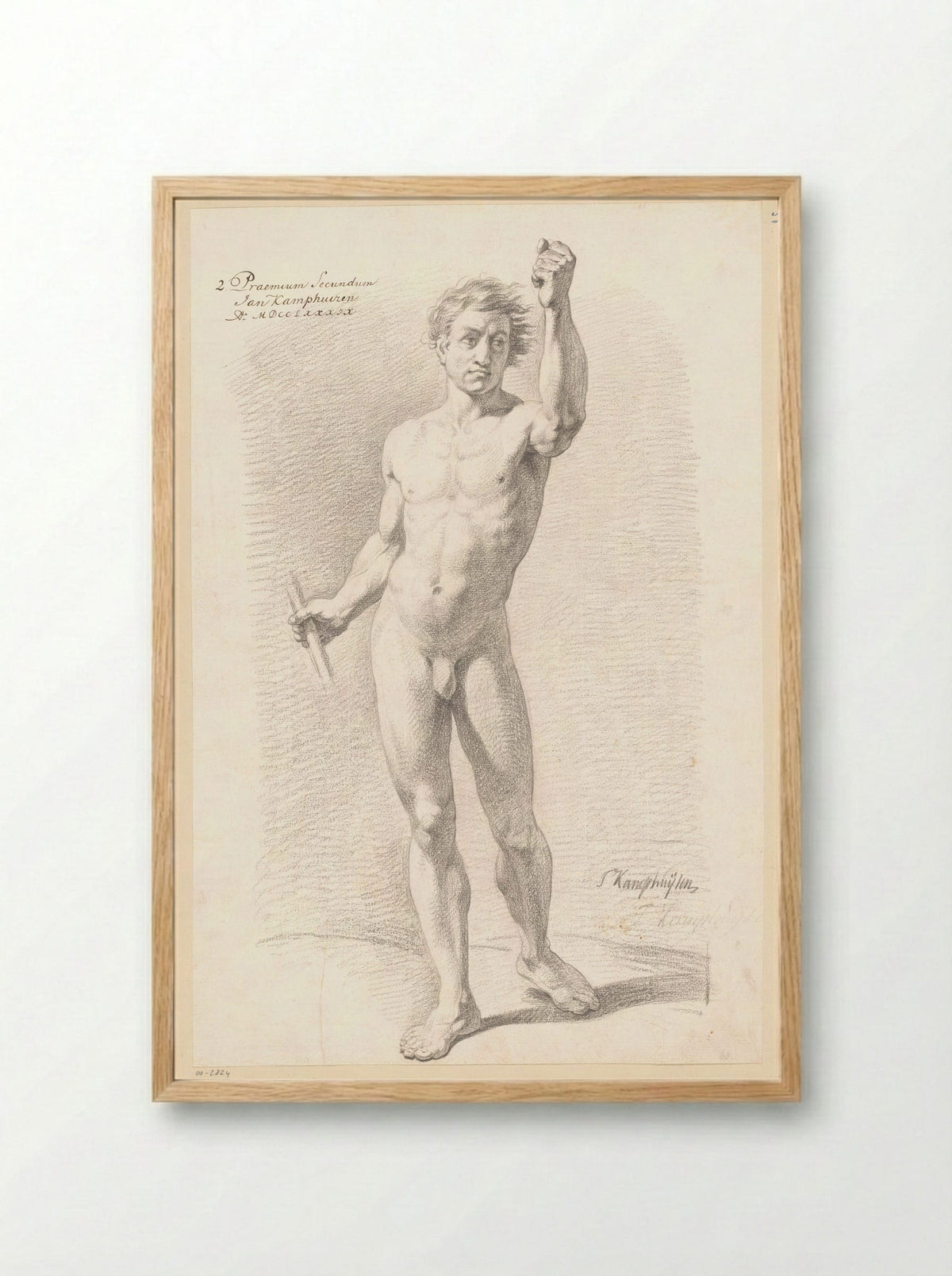 Staand mannelijk naakt, van voren gezien (2e prijs 1789) - Jan Kamphuijsen - Framed Print Wood