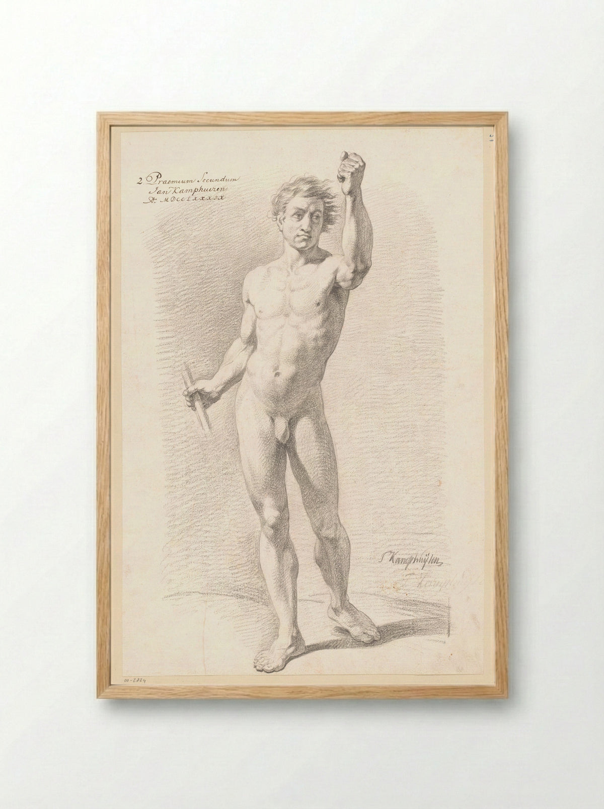 Staand mannelijk naakt, van voren gezien (2e prijs 1789) - Jan Kamphuijsen - Framed Print Wood