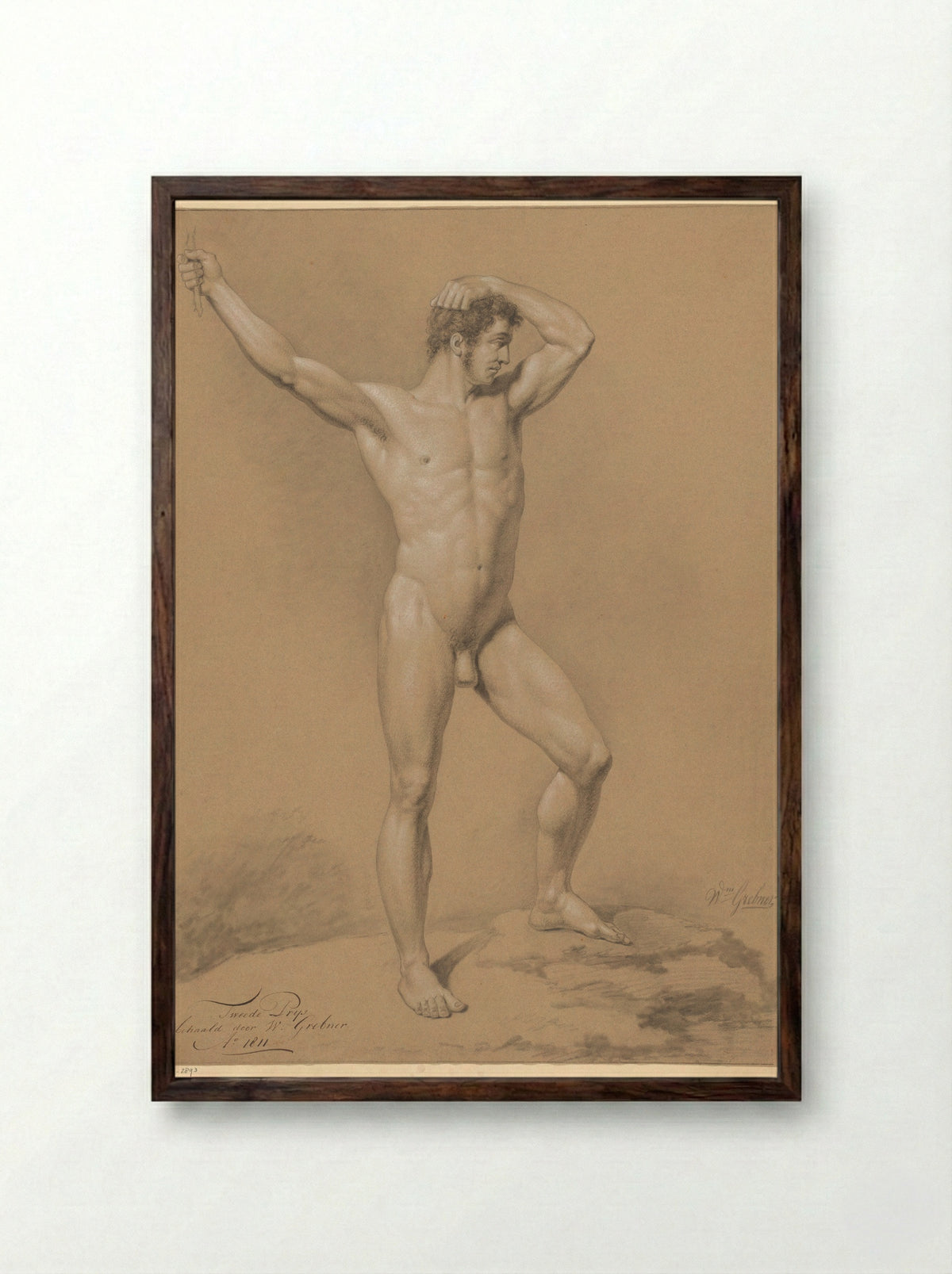 Staand mannelijk naakt, van voren gezien (2e prijs 1811) - Willem Grebner - Framed Print Dark Wood