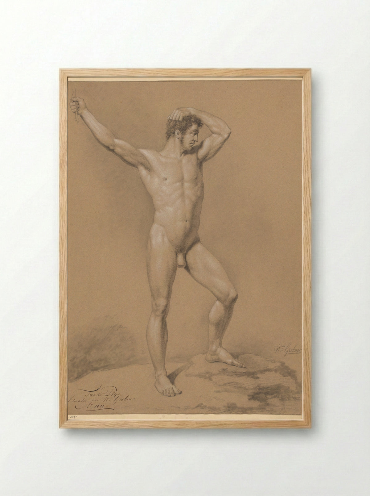 Staand mannelijk naakt, van voren gezien (2e prijs 1811) - Willem Grebner - Framed Print Wood