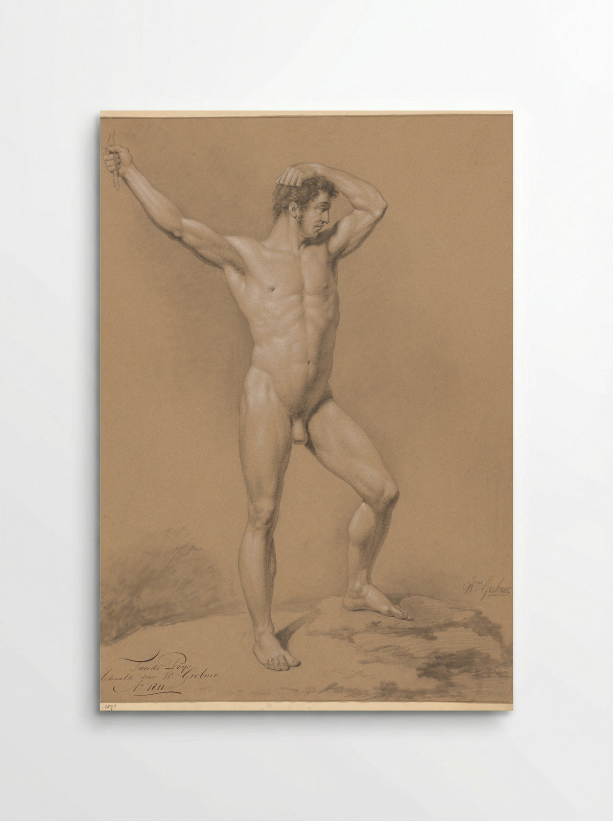 Staand mannelijk naakt, van voren gezien (2e prijs 1811) - Willem Grebner - Poster