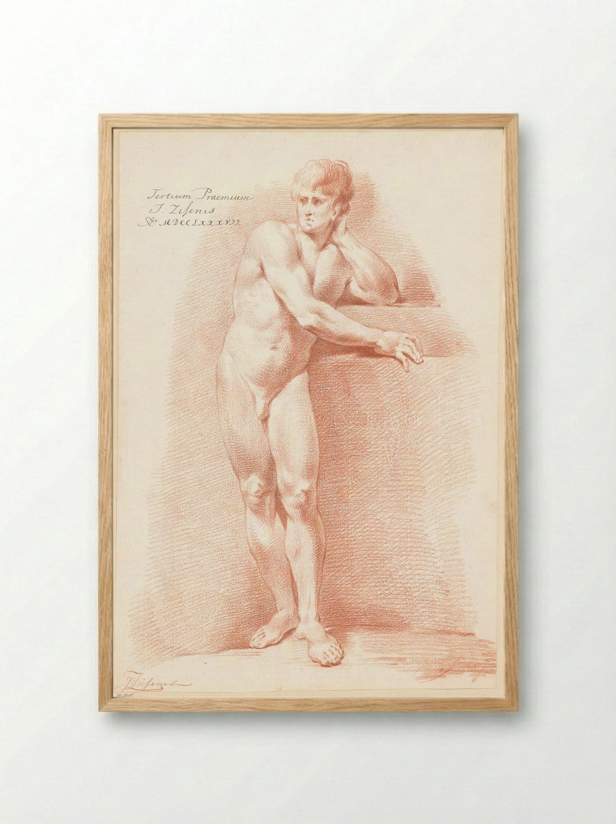 Staand mannelijk naakt, van voren gezien (3e prijs 1787) - Johannes Ziesenis - Framed Print Wood