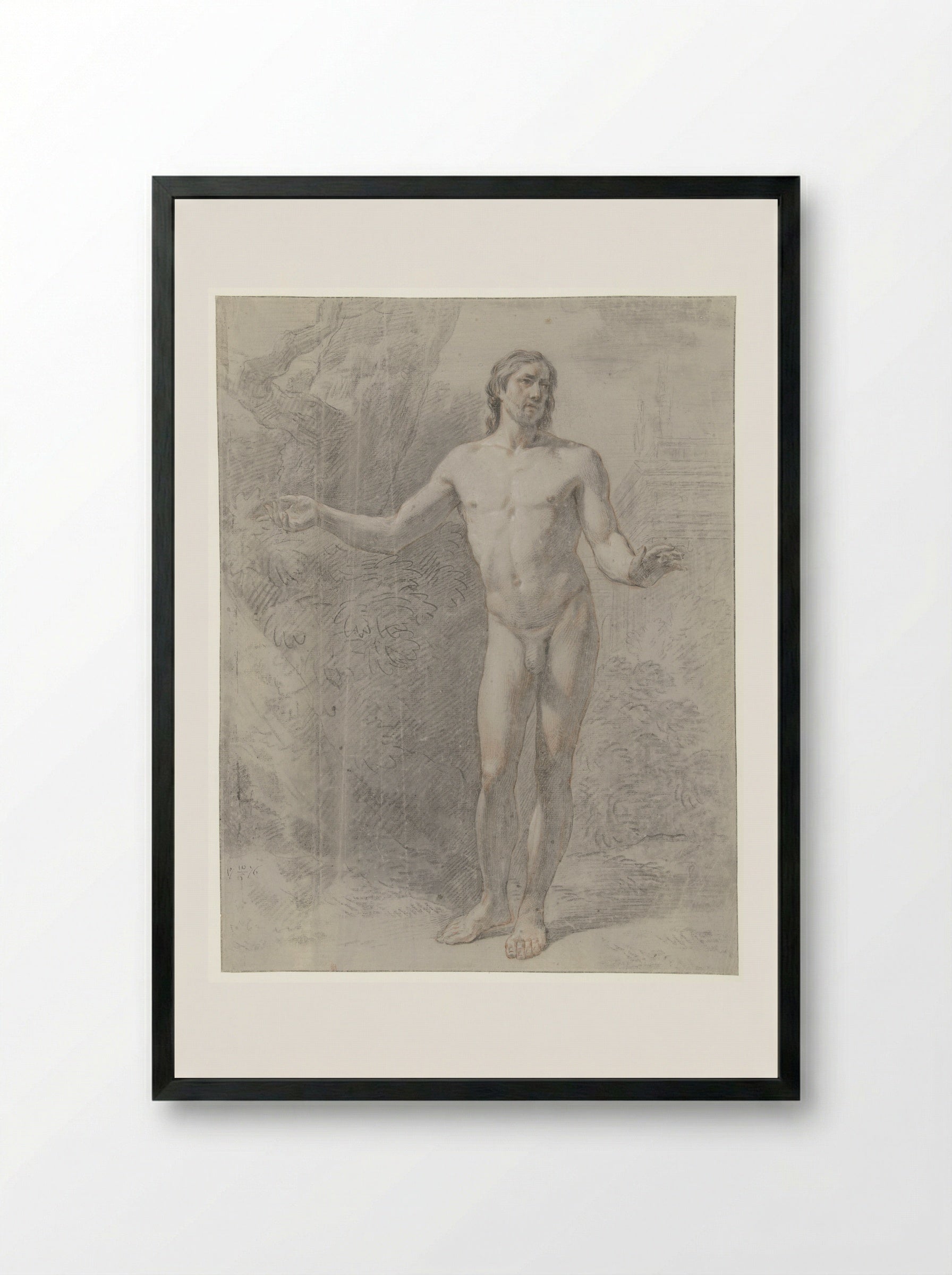 Staand mannelijk naakt, van voren - Jean Grandjean - Framed Print Black