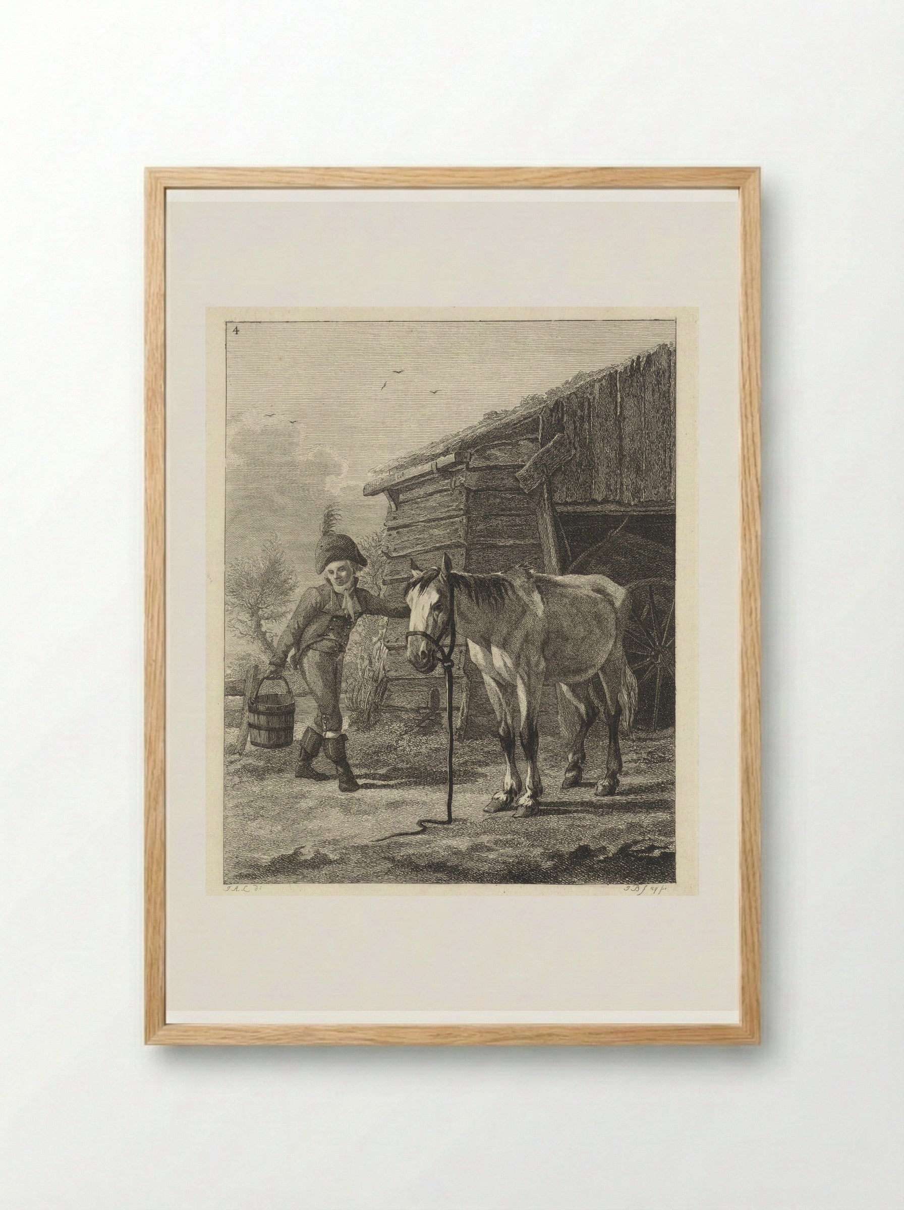 Staand paard voor schuur - Joannes Bemme - Framed Print Wood