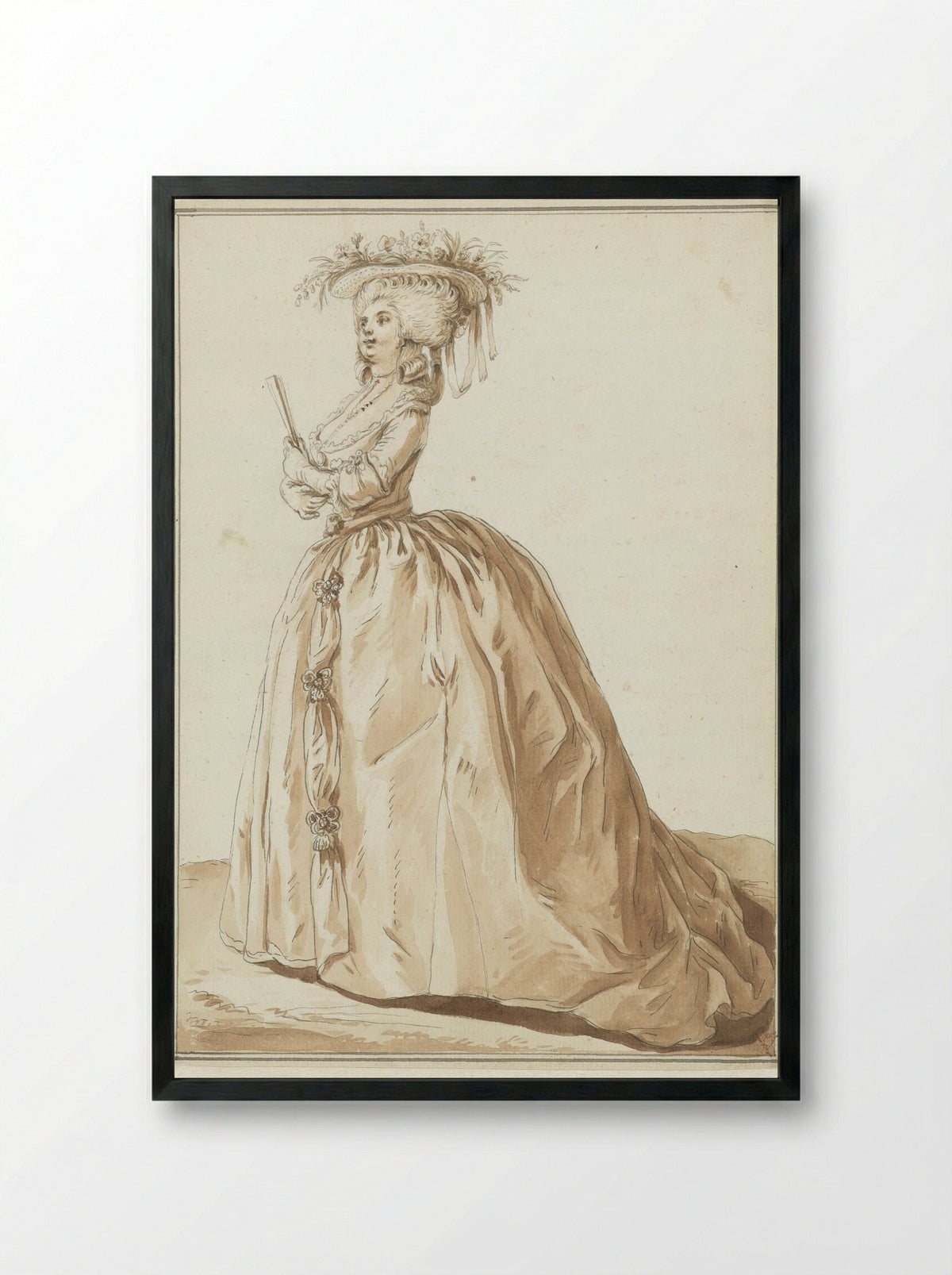 Staande dame met waaier - Pierre Thomas Le Clerc - Framed Print Black