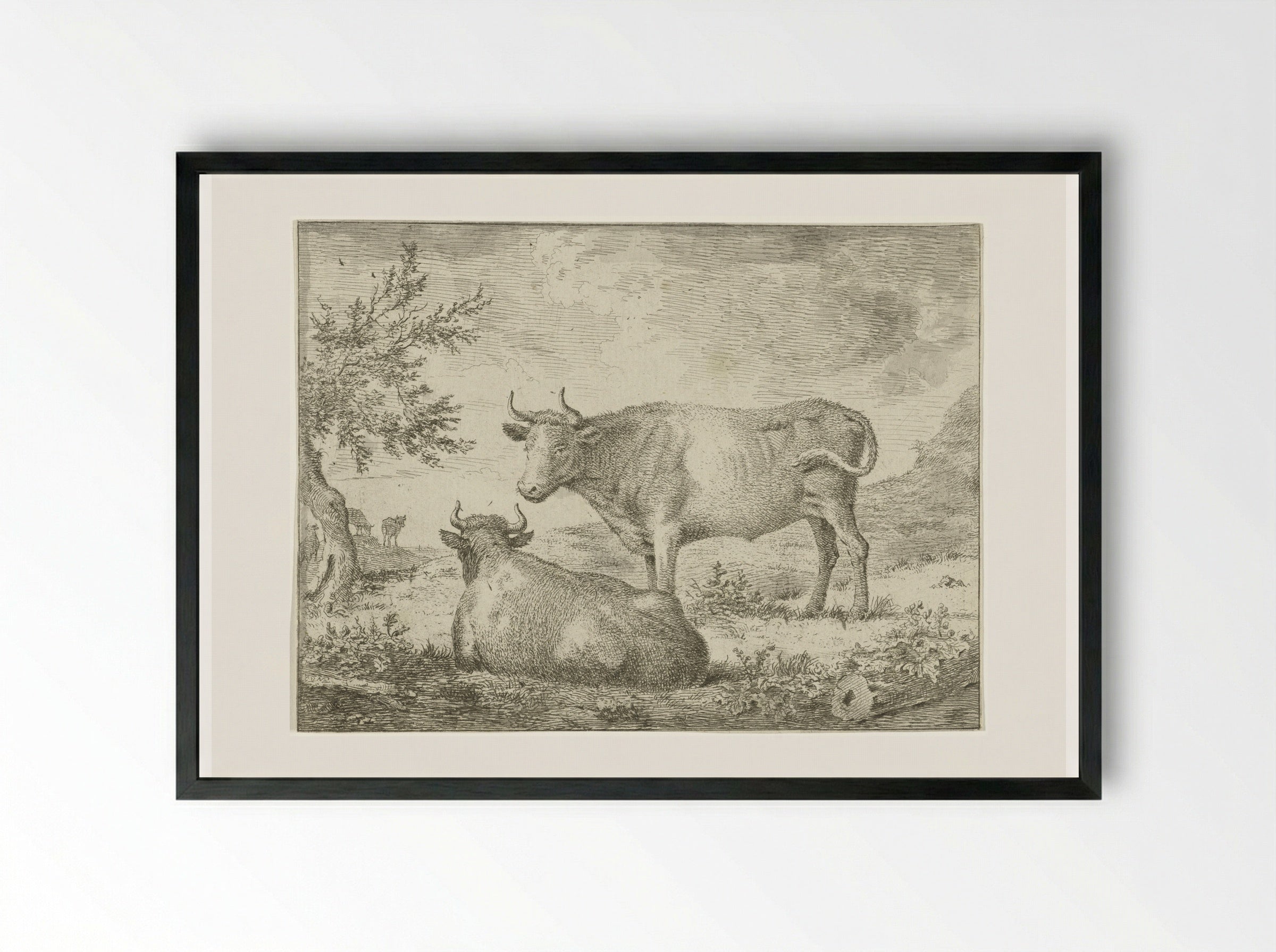 Staande en liggende koe - Cornelis van Noorde - Framed Print Black