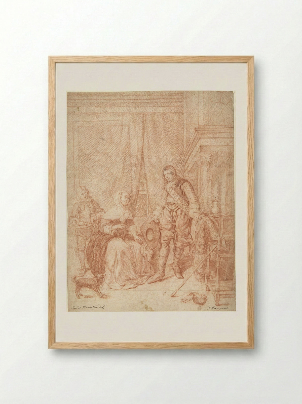 Staande jongeman, zittende vrouw en een dienstbode - Jan de Barnsteen - Framed Print Wood