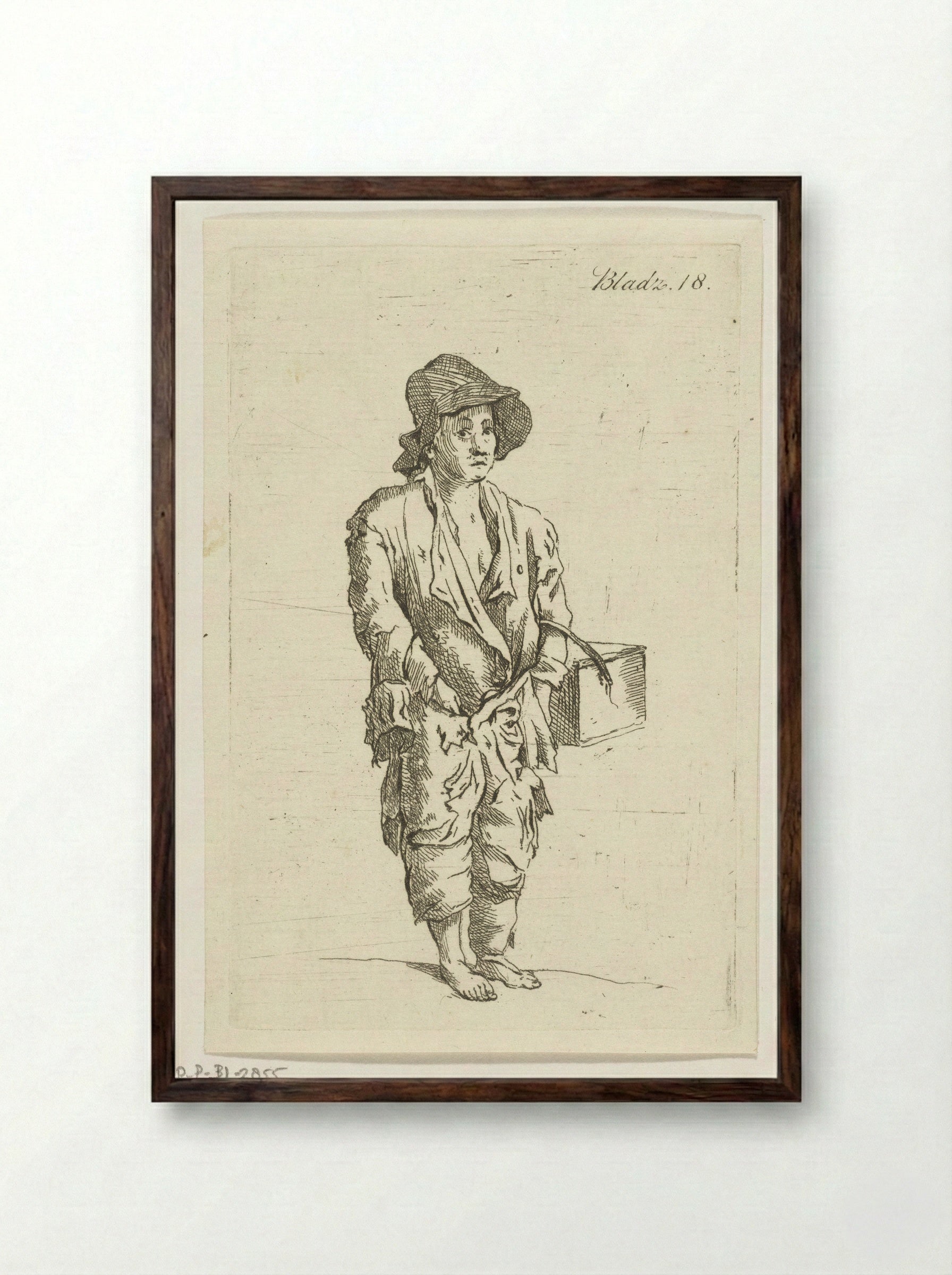 Staande jongen gekleed in lompen - Anthonie van den Bos - Framed Print Dark Wood
