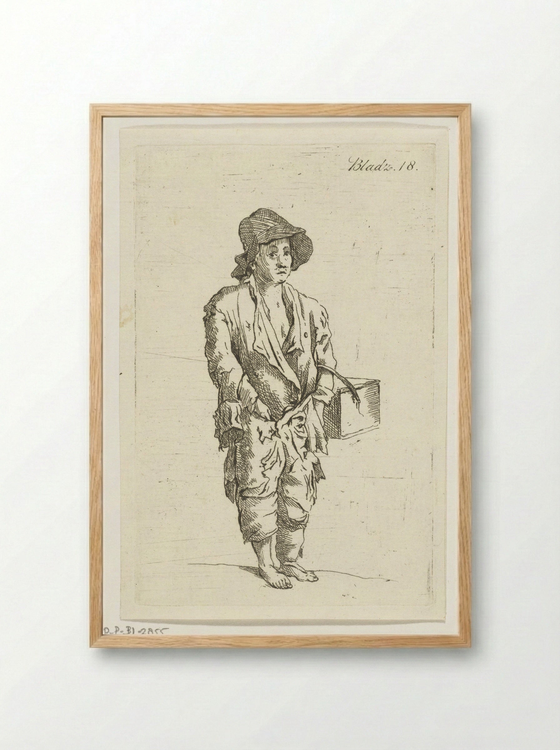 Staande jongen gekleed in lompen - Anthonie van den Bos - Framed Print Wood