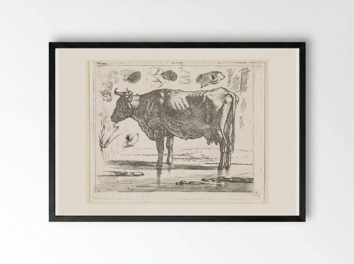 Staande koe in het water - Wouter Johannes van Troostwijk - Framed Print Black