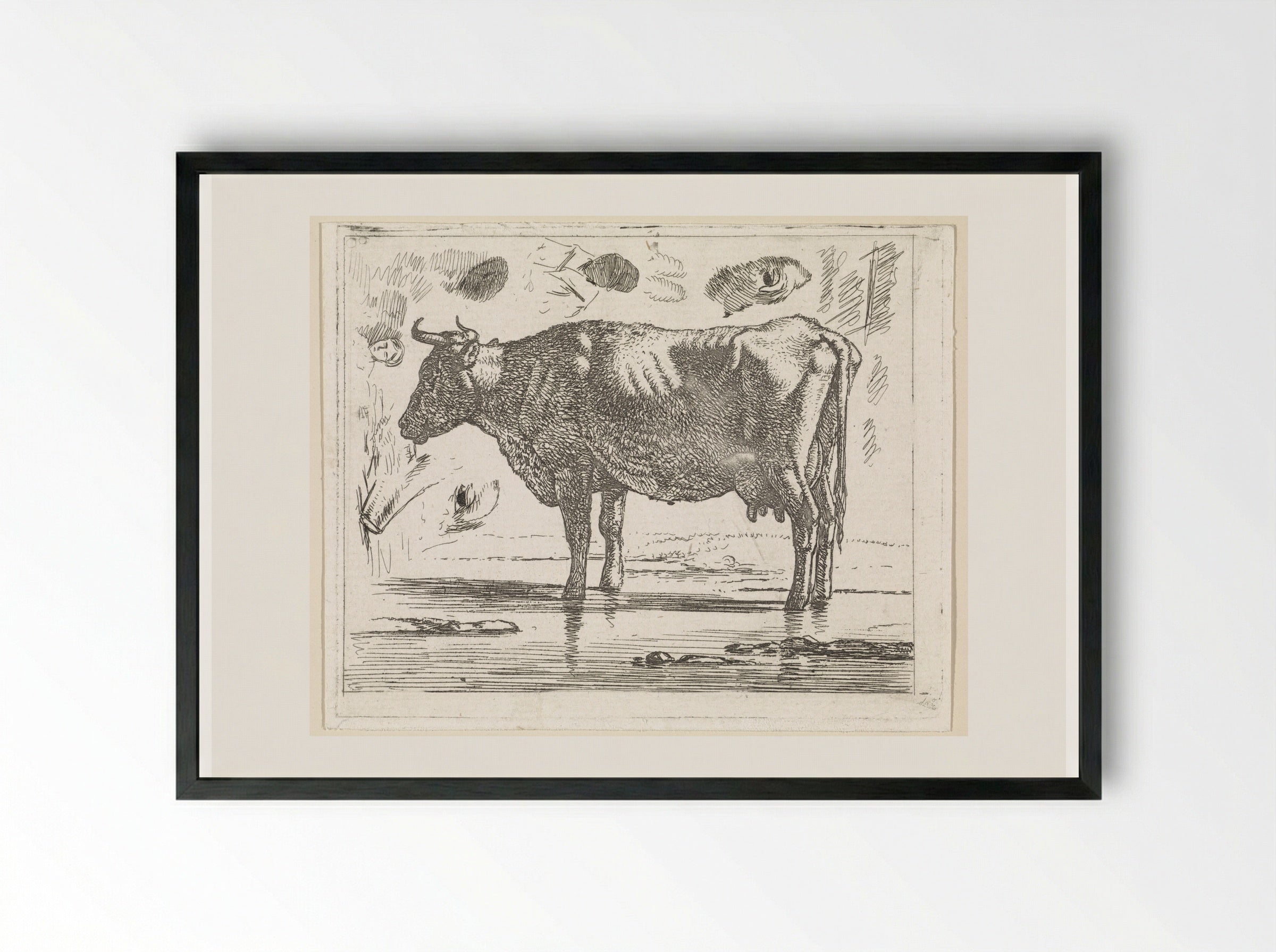 Staande koe in het water - Wouter Johannes van Troostwijk - Framed Print Black
