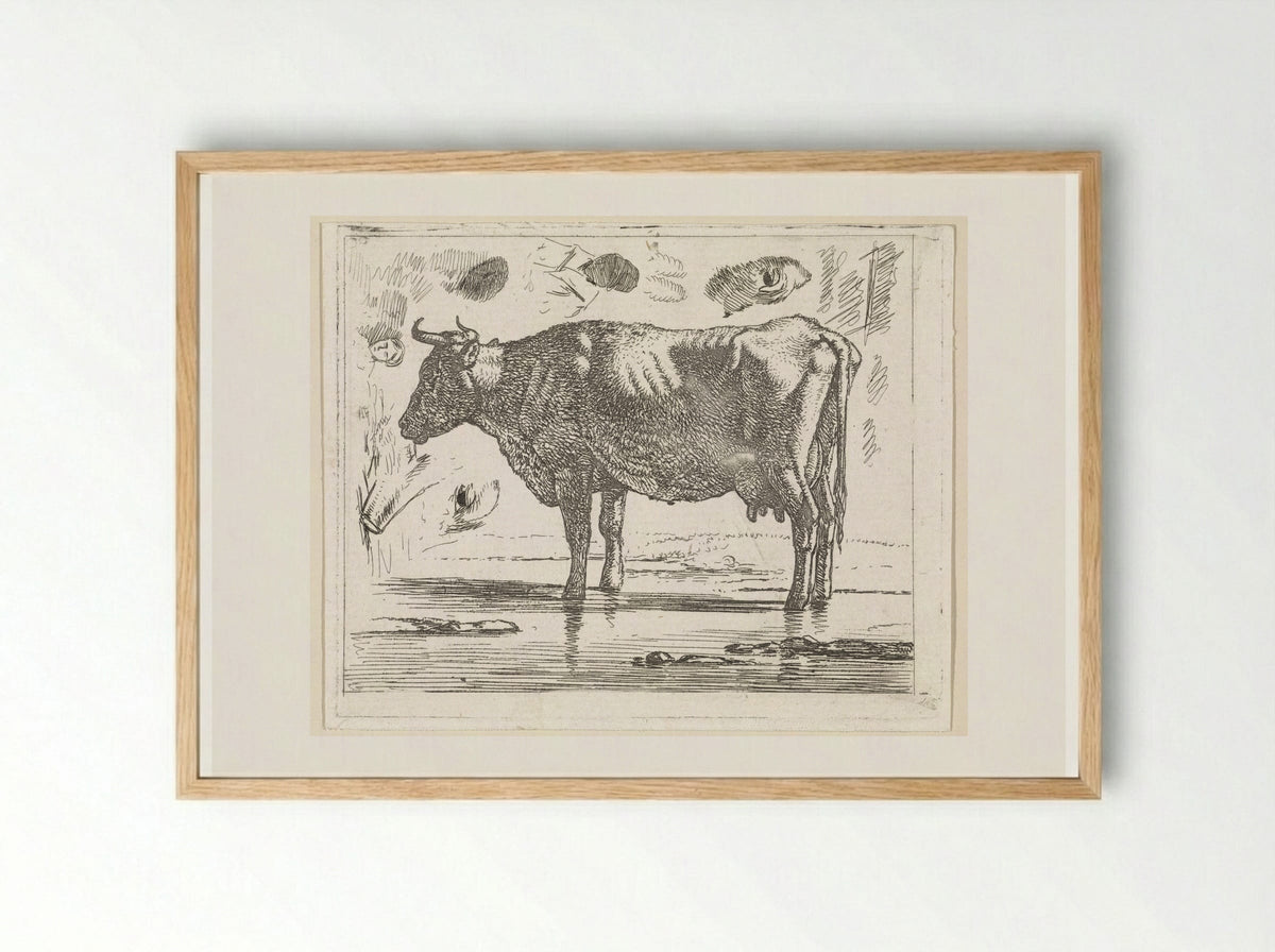 Staande koe in het water - Wouter Johannes van Troostwijk - Framed Print Wood