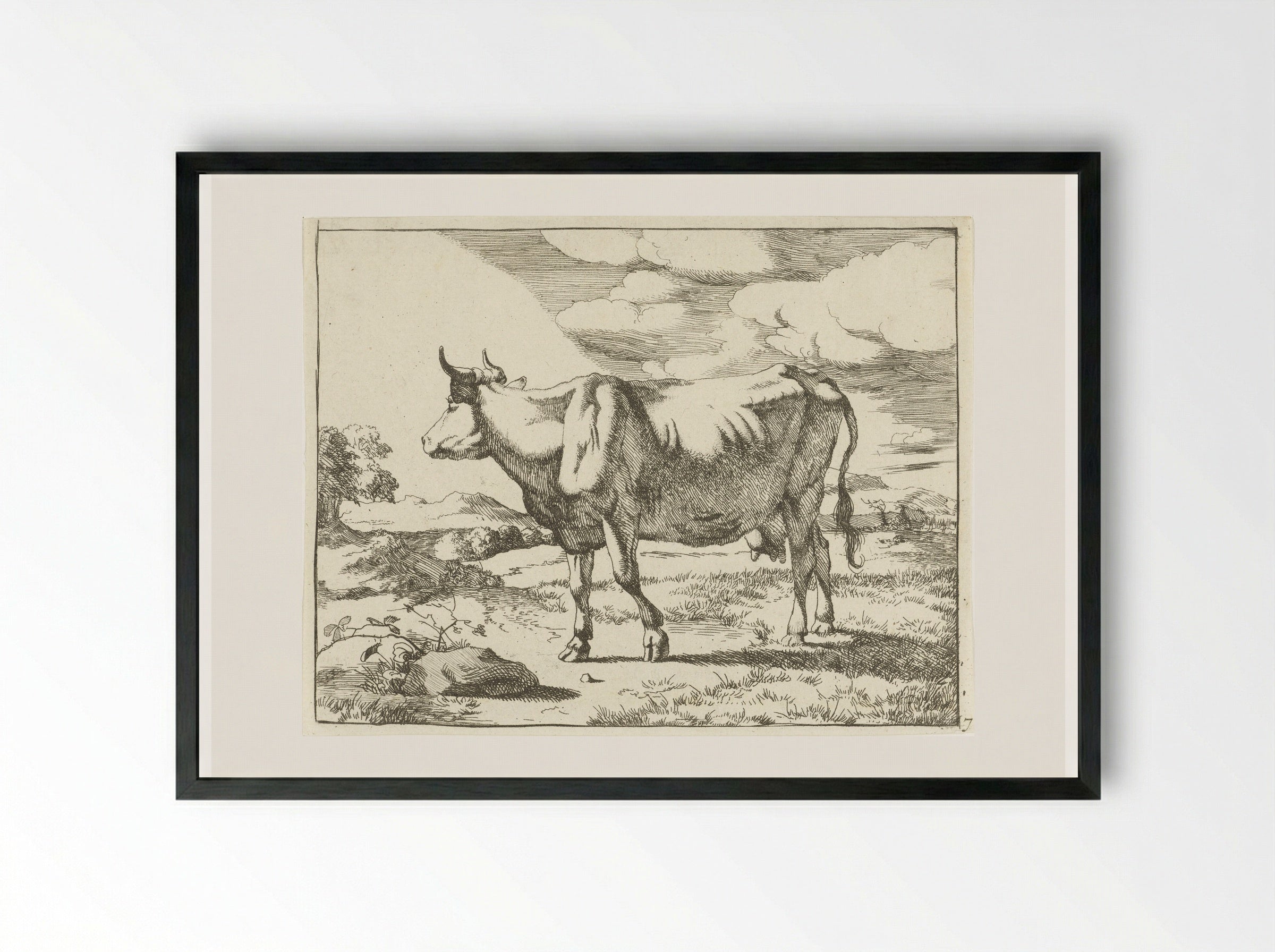 Staande koe naar links - Marcus de Bye - Framed Print Black