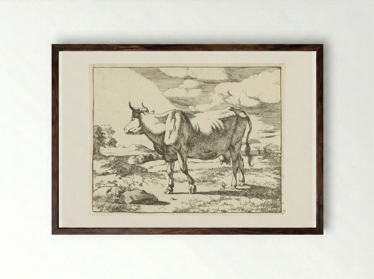Staande koe naar links - Marcus de Bye - Framed Print Dark Wood
