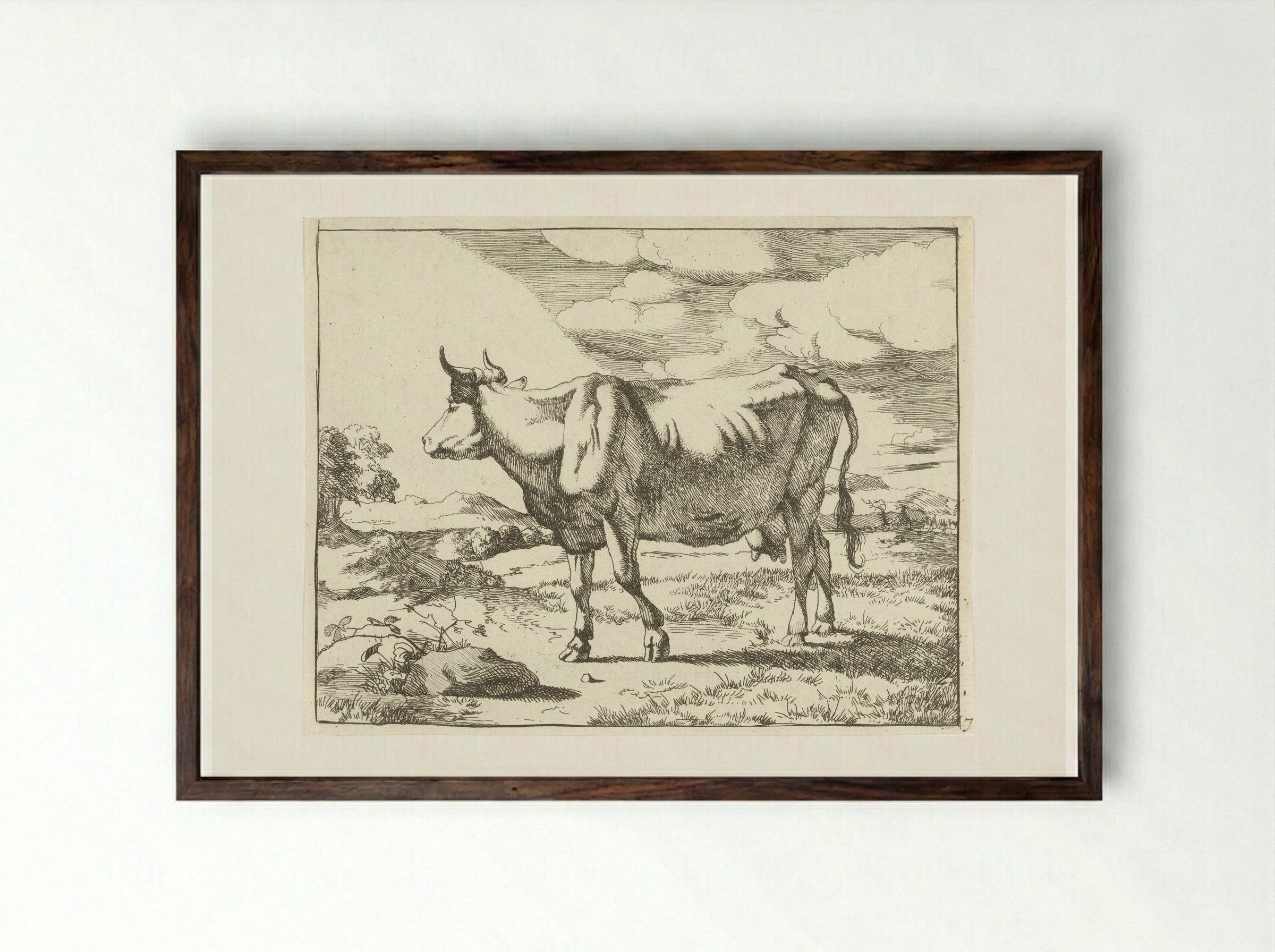 Staande koe naar links - Marcus de Bye - Framed Print Dark Wood