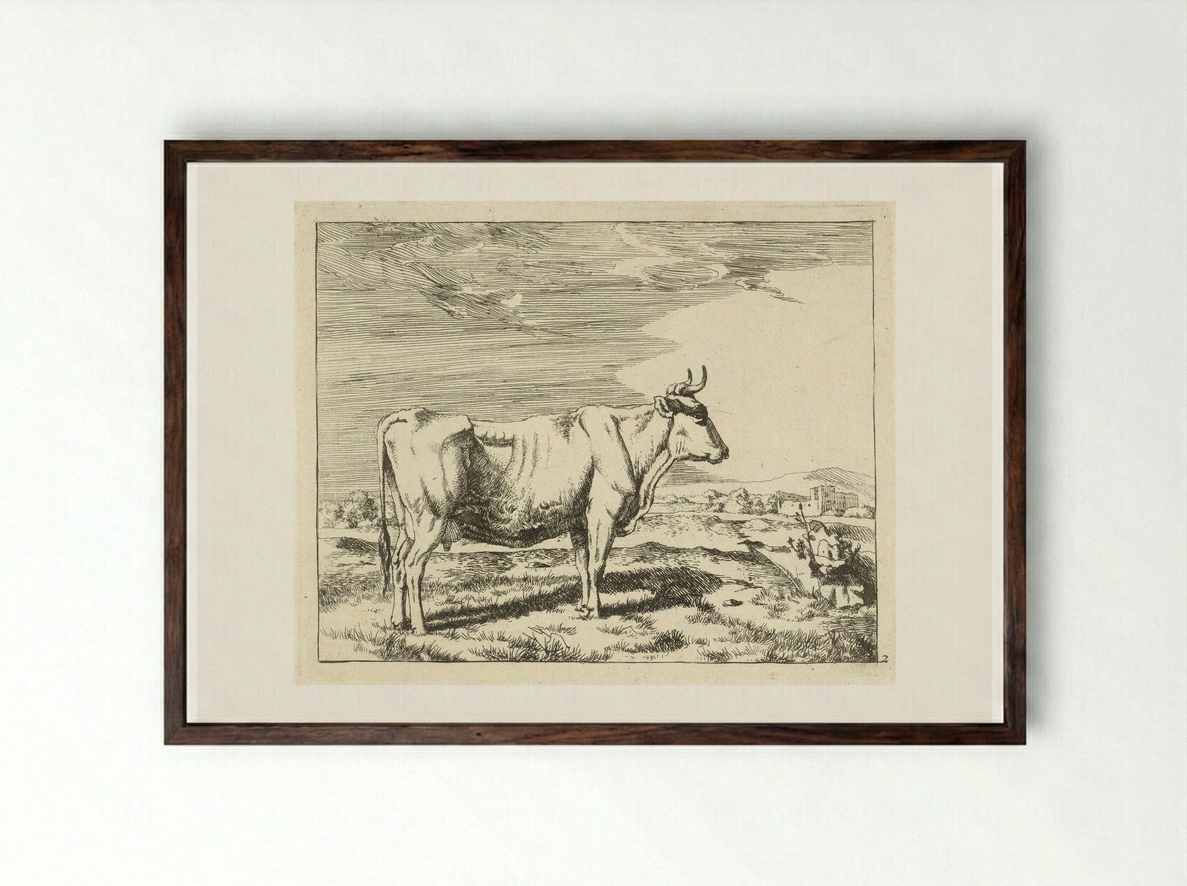 Staande koe, naar rechts - Marcus de Bye - Framed Print Dark Wood
