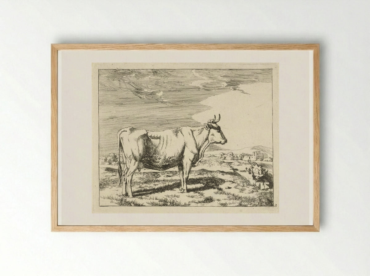 Staande koe, naar rechts - Marcus de Bye - Framed Print Wood